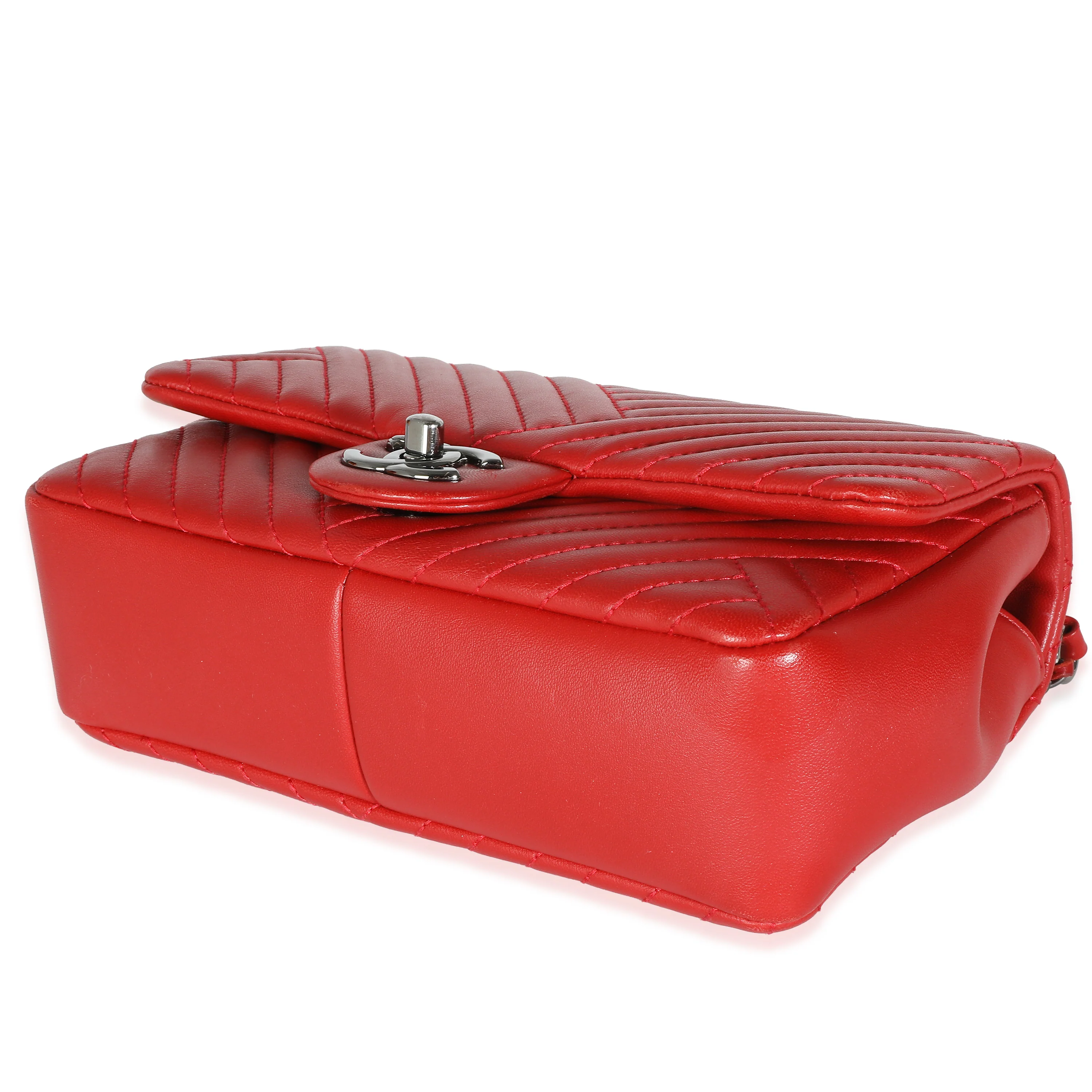 Red Chevron Lambskin Small CC Crossing Single Flap Bag - Image 7
