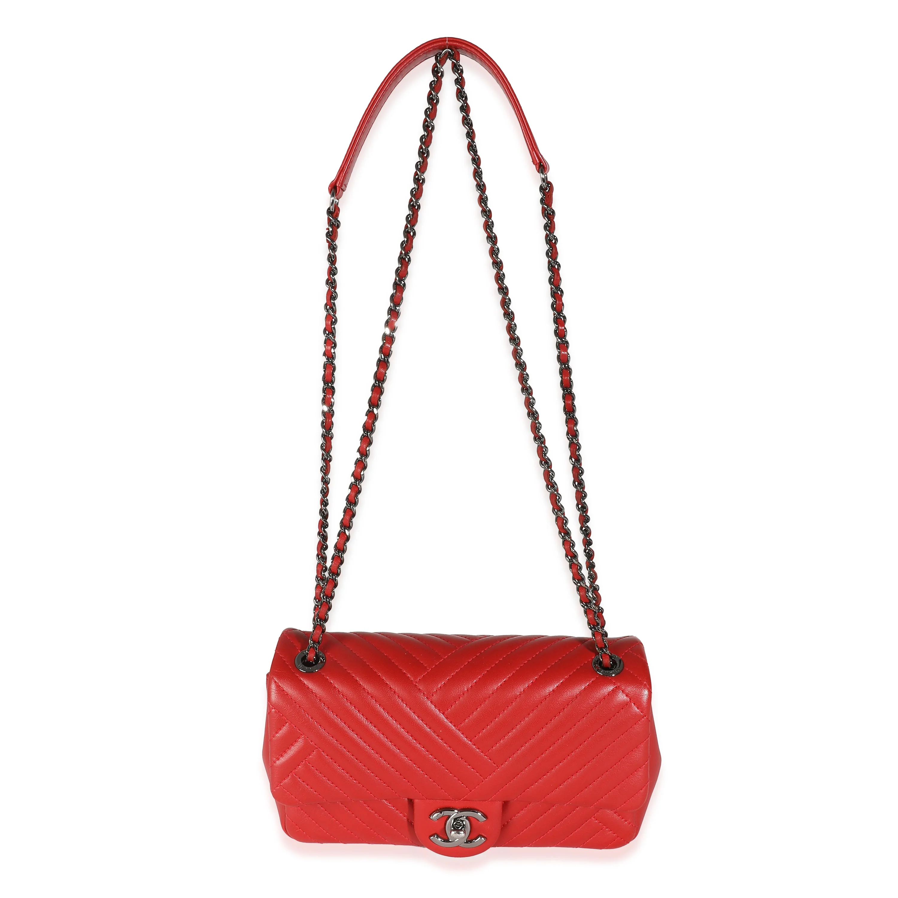 Red Chevron Lambskin Small CC Crossing Single Flap Bag - Image 8