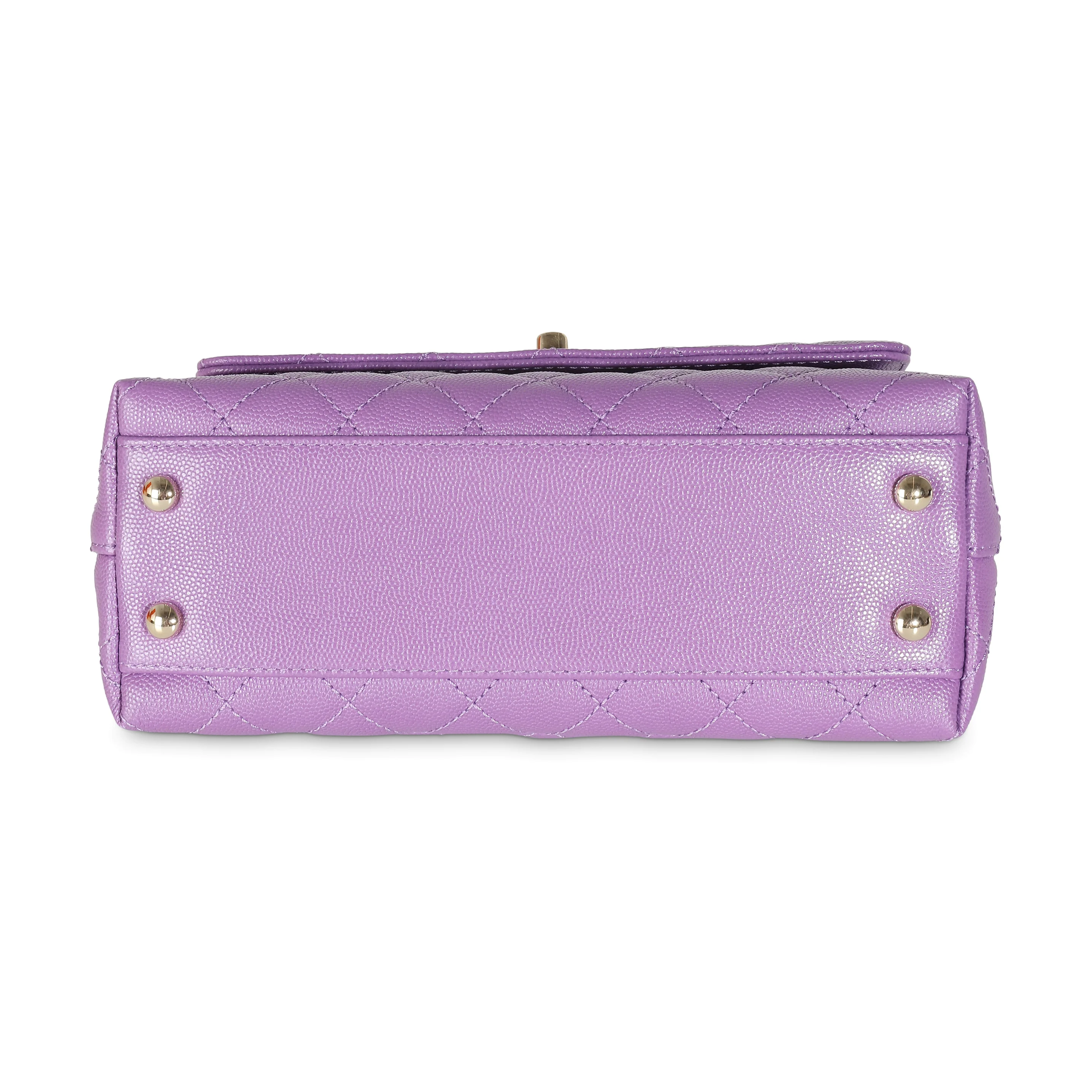Purple Quilted Caviar Small Coco Top Handle Bag - Image 5
