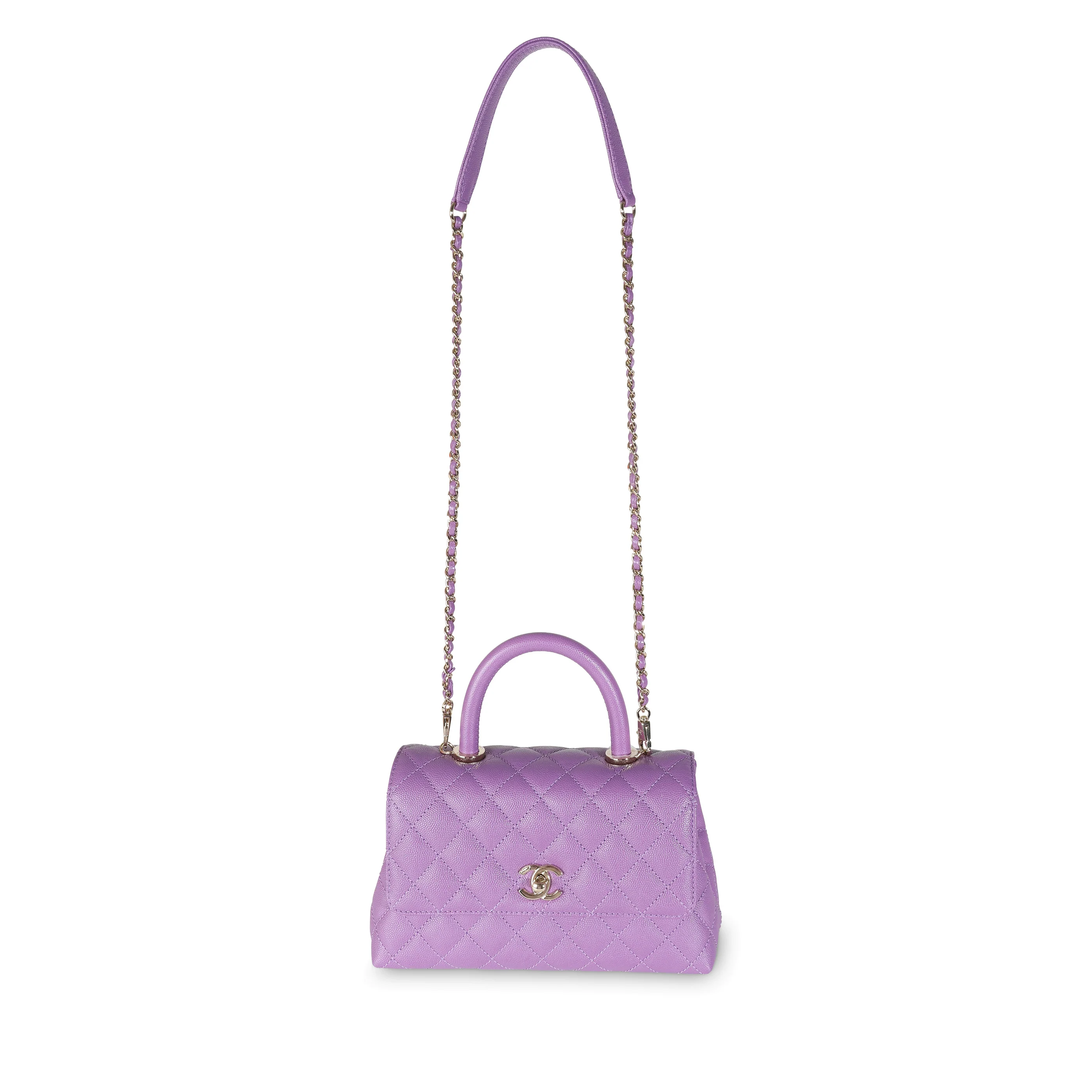 Purple Quilted Caviar Small Coco Top Handle Bag - Image 8