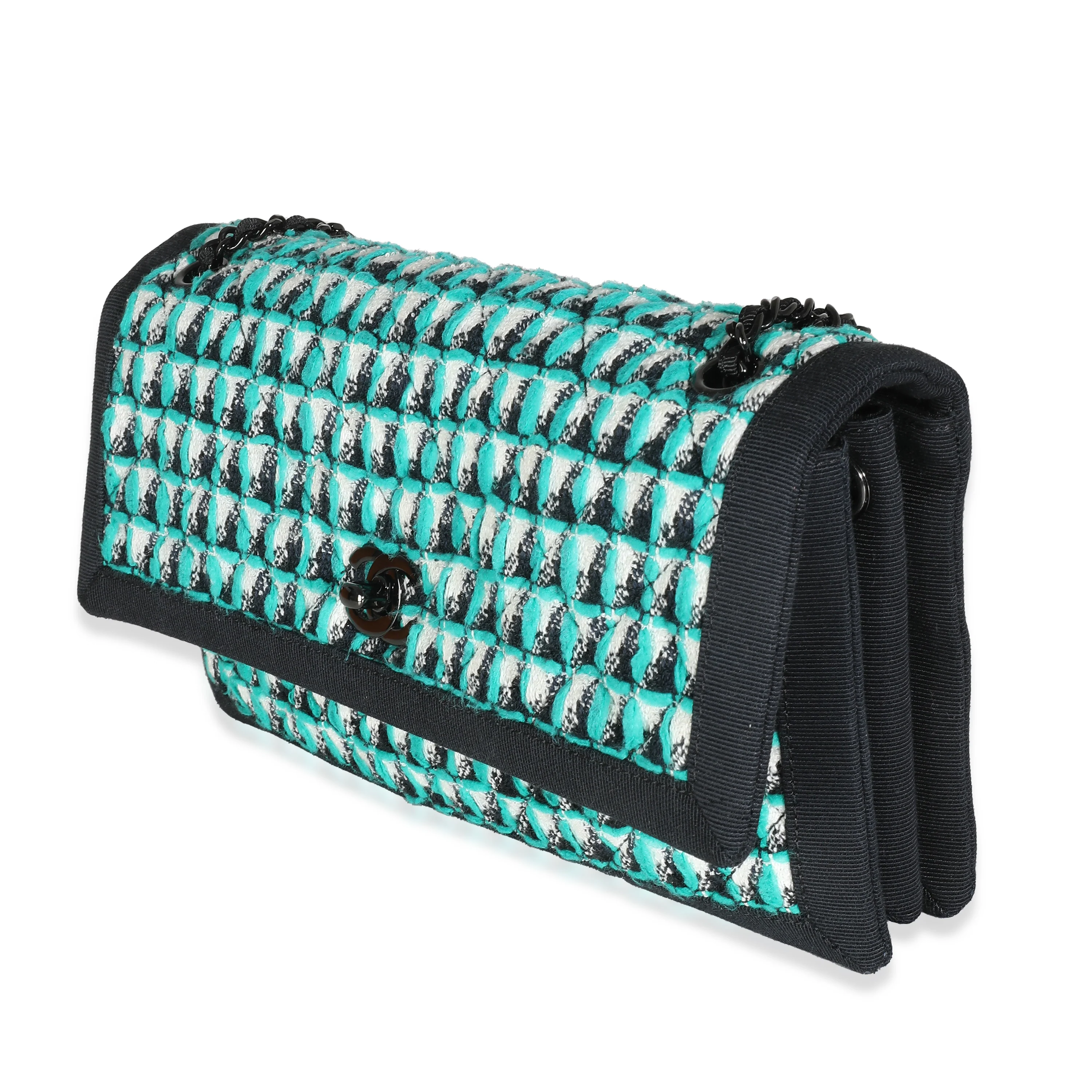 Green White Black Tweed CC Flap Bag - Image 2