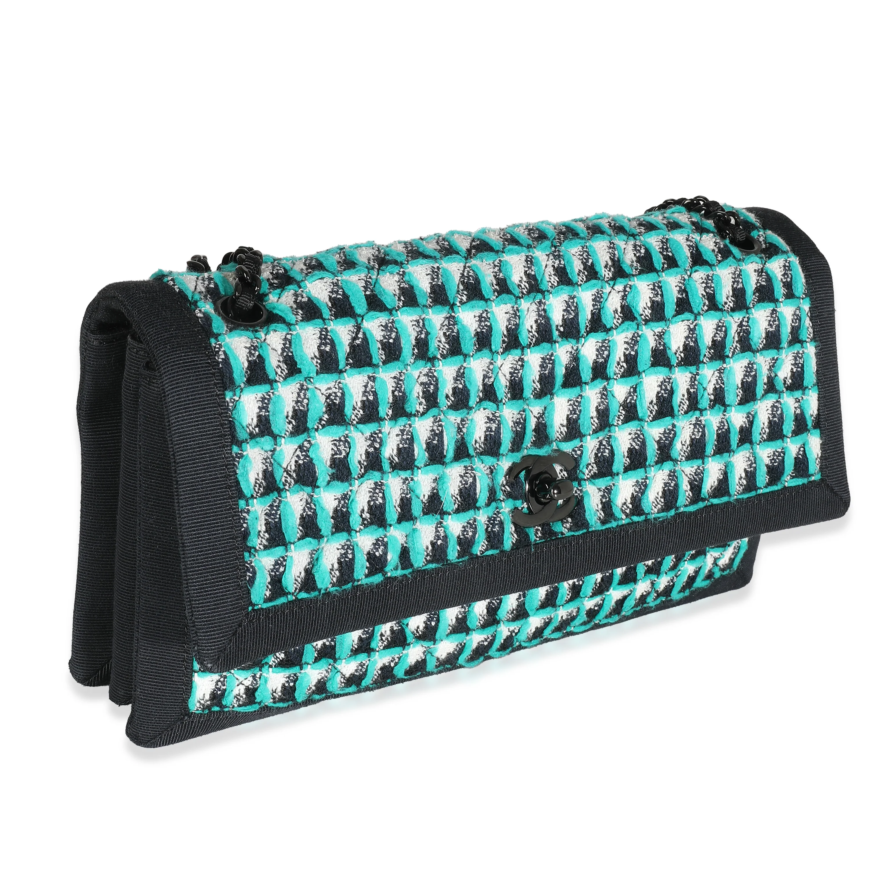 Green White Black Tweed CC Flap Bag - Image 3