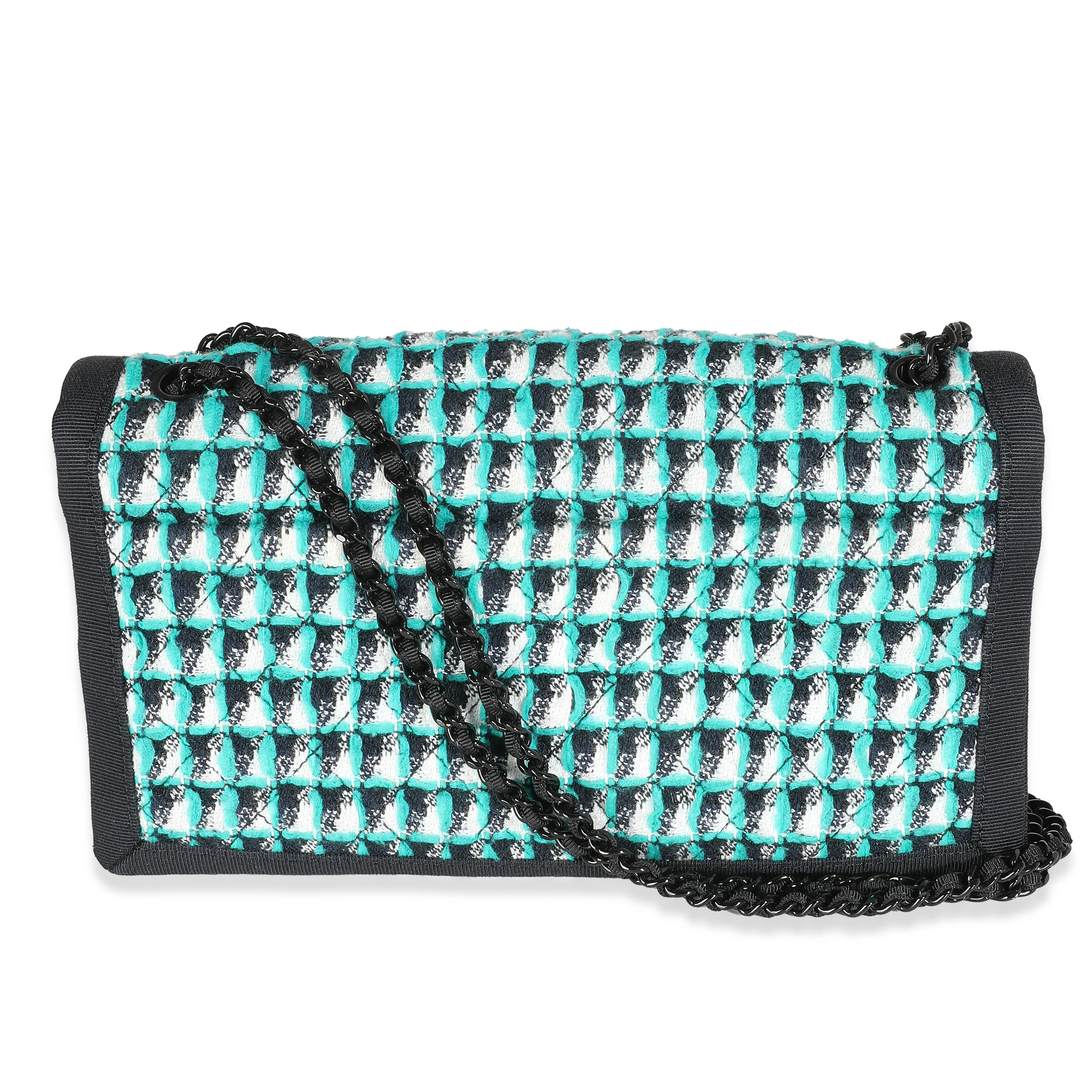 Green White Black Tweed CC Flap Bag - Image 4