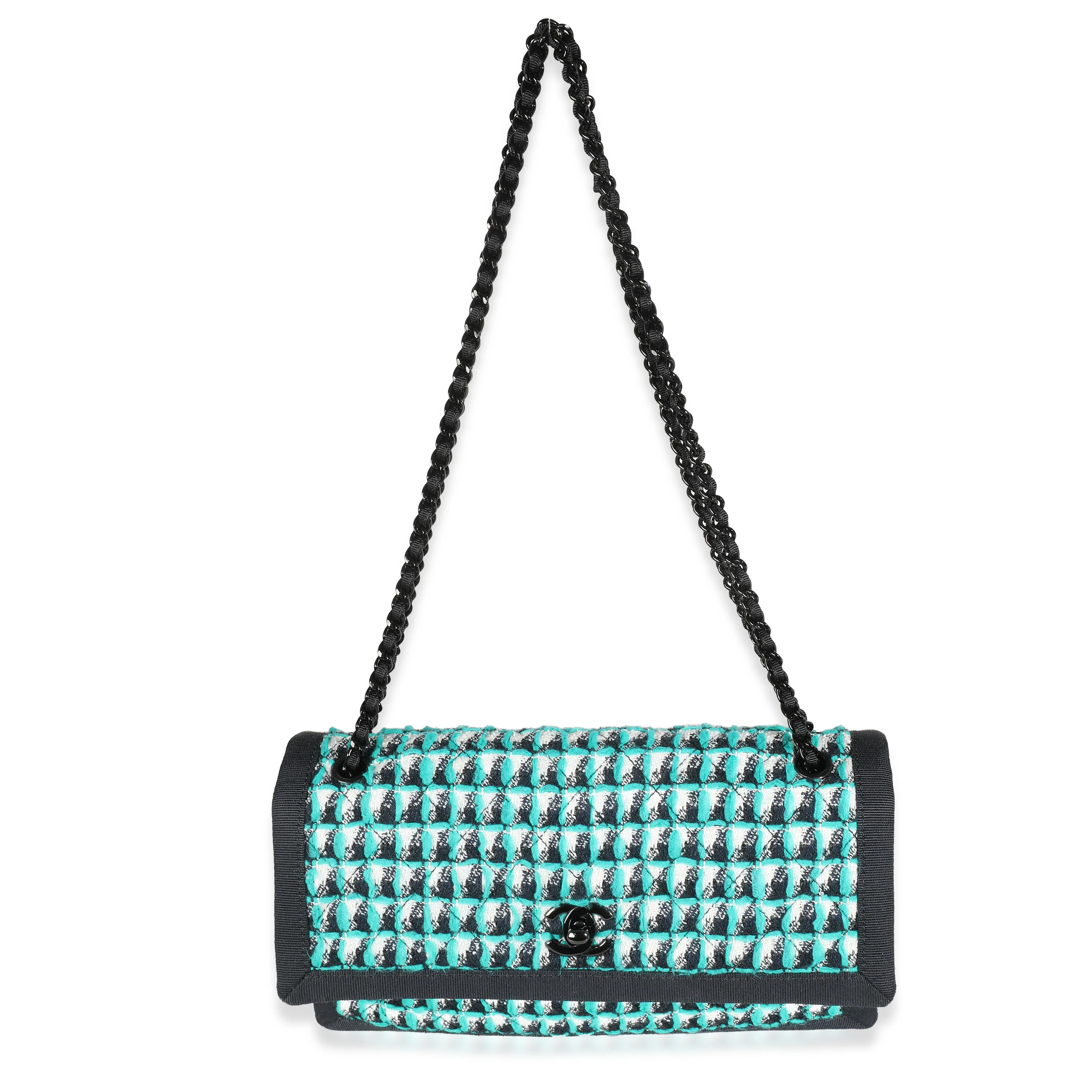 Green White Black Tweed CC Flap Bag - Image 8