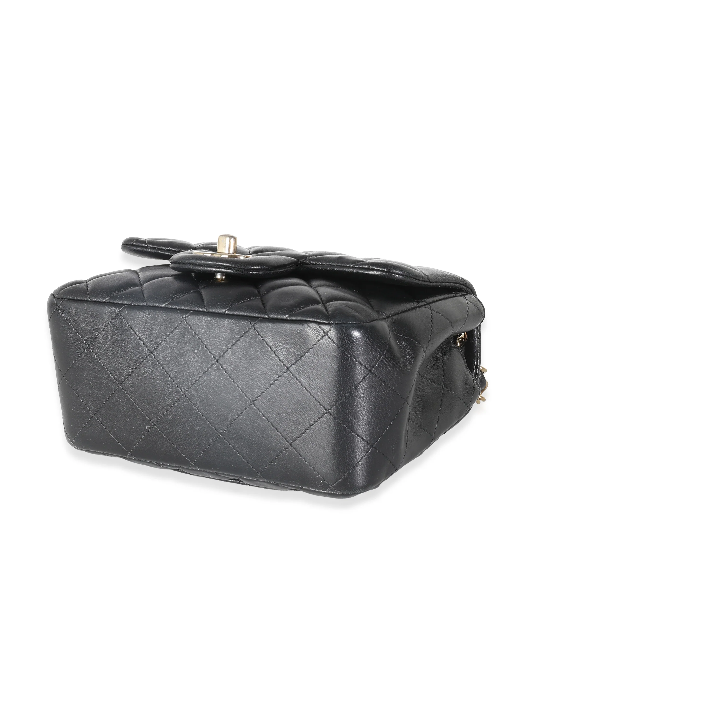 Black Quilted Lambskin Mini Square Flap Bag - Image 7