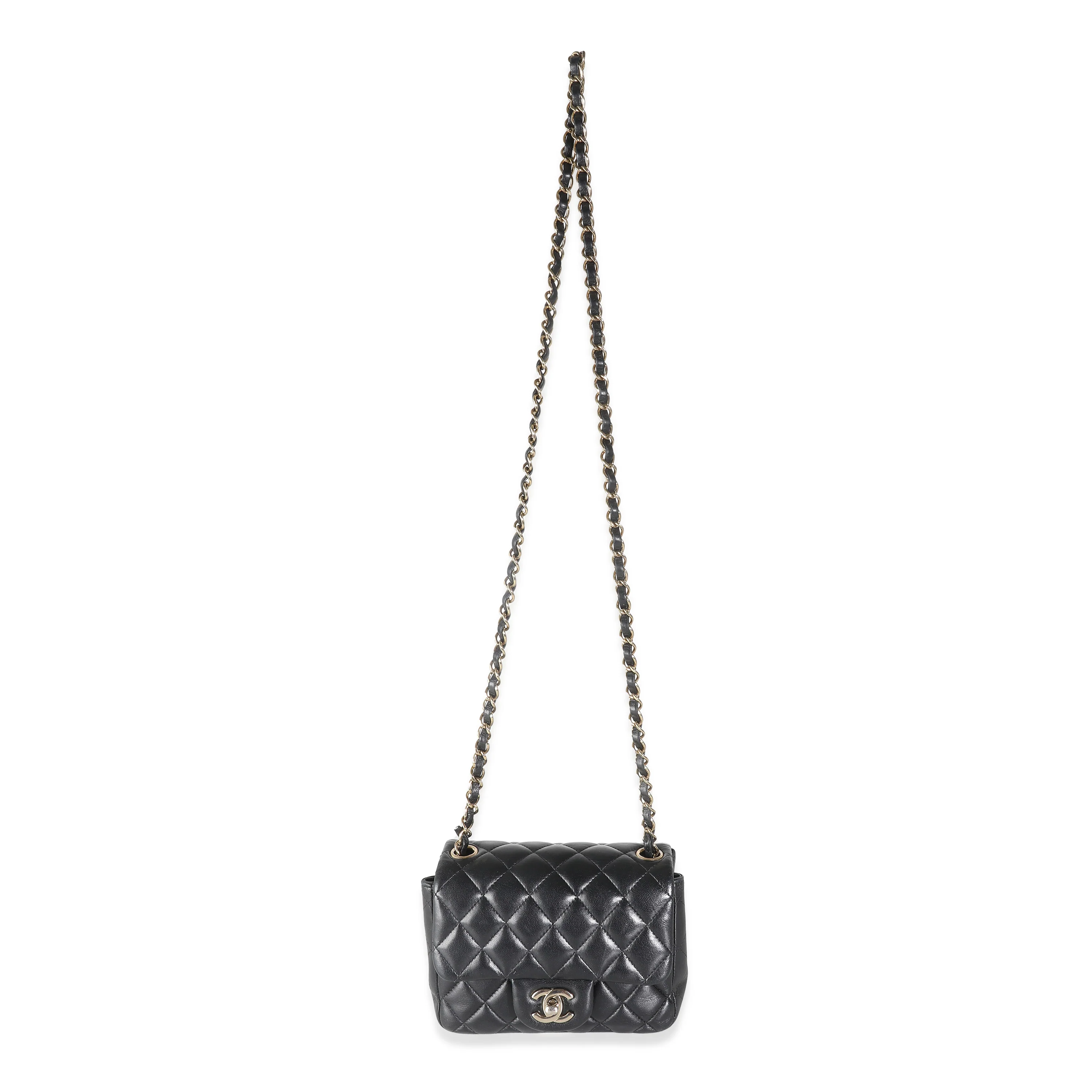 Black Quilted Lambskin Mini Square Flap Bag - Image 8