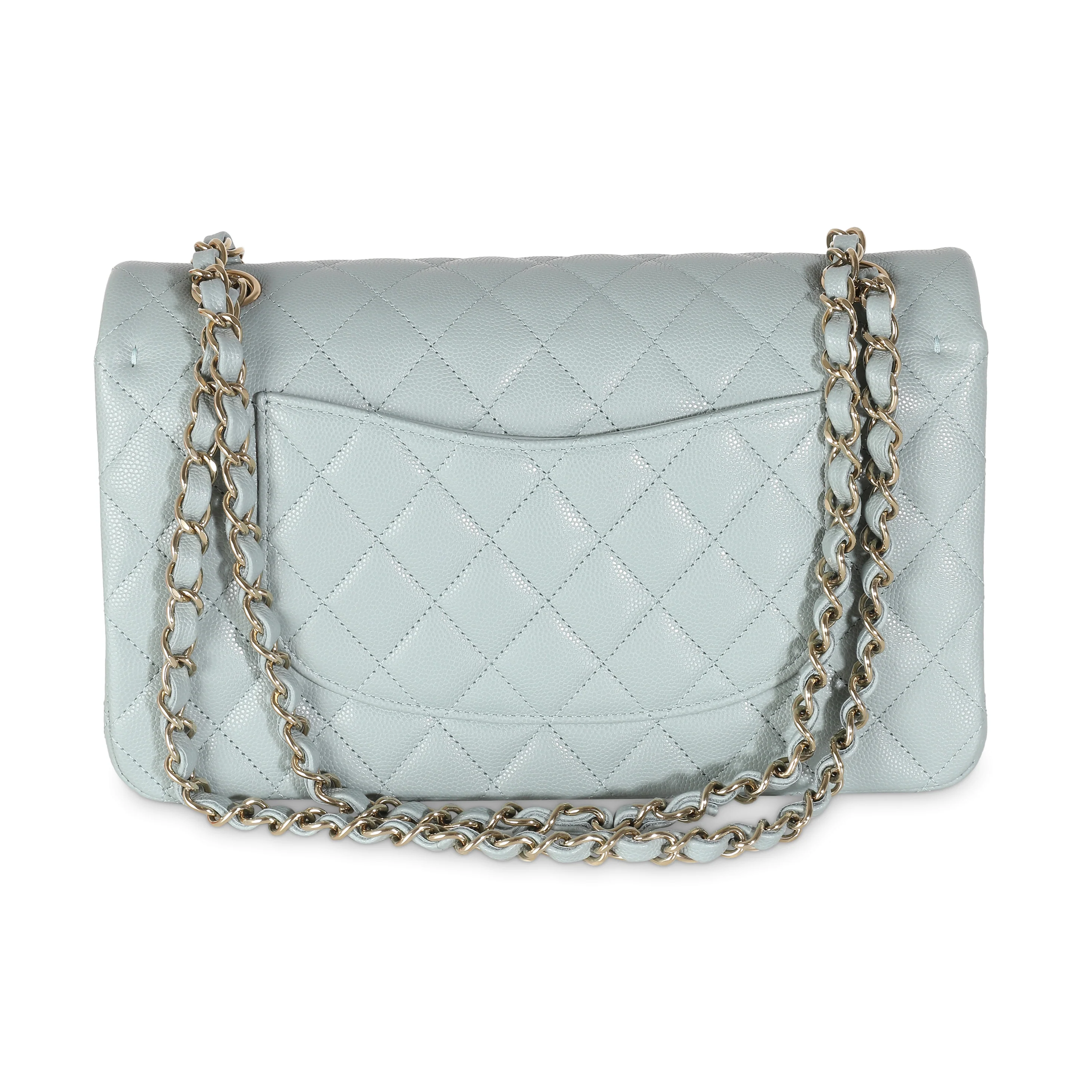 Light Blue Quilted Caviar Medium Classic Double Flap Bag - Image 4