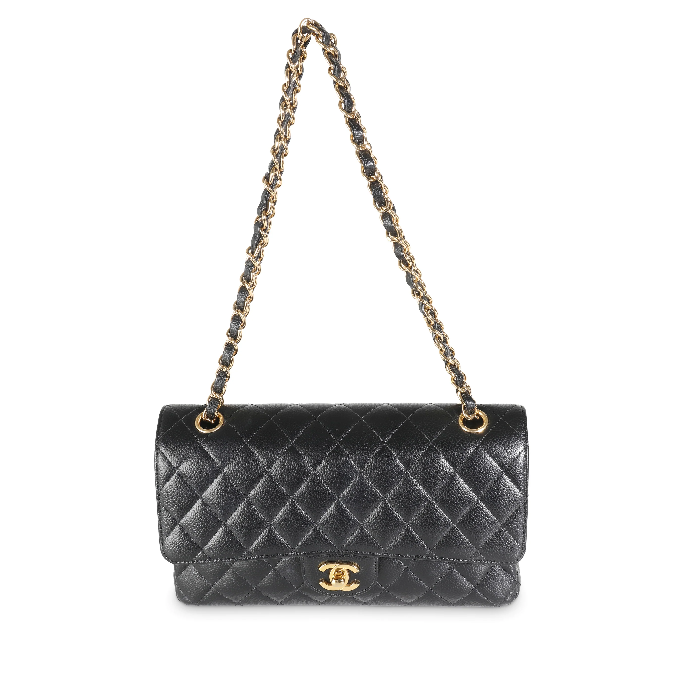 Black Quilted Caviar Medium Classic Double Flap Handbag - Image 8