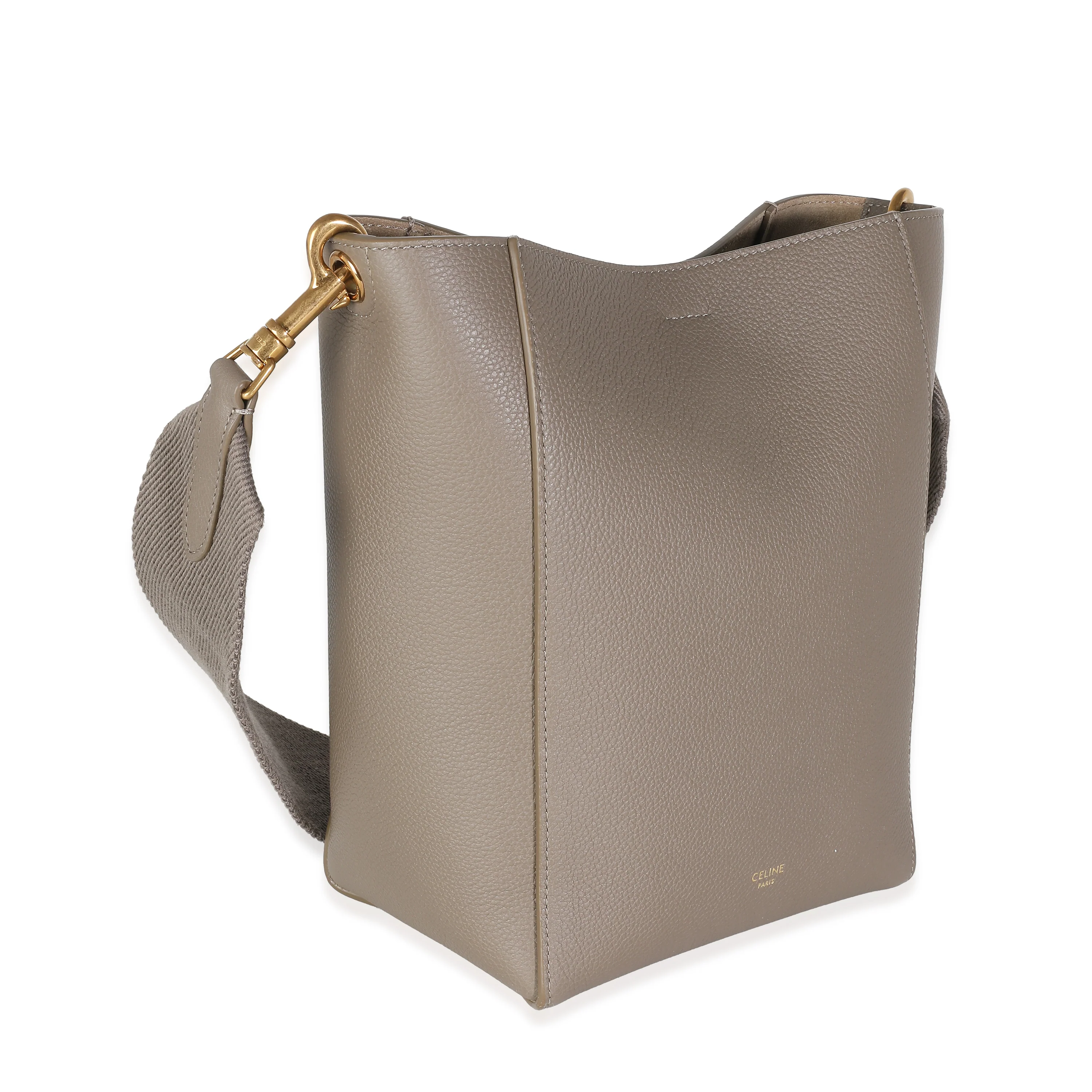 Taupe Soft Grained Calfskin Small Sangle Bucket - Image 3