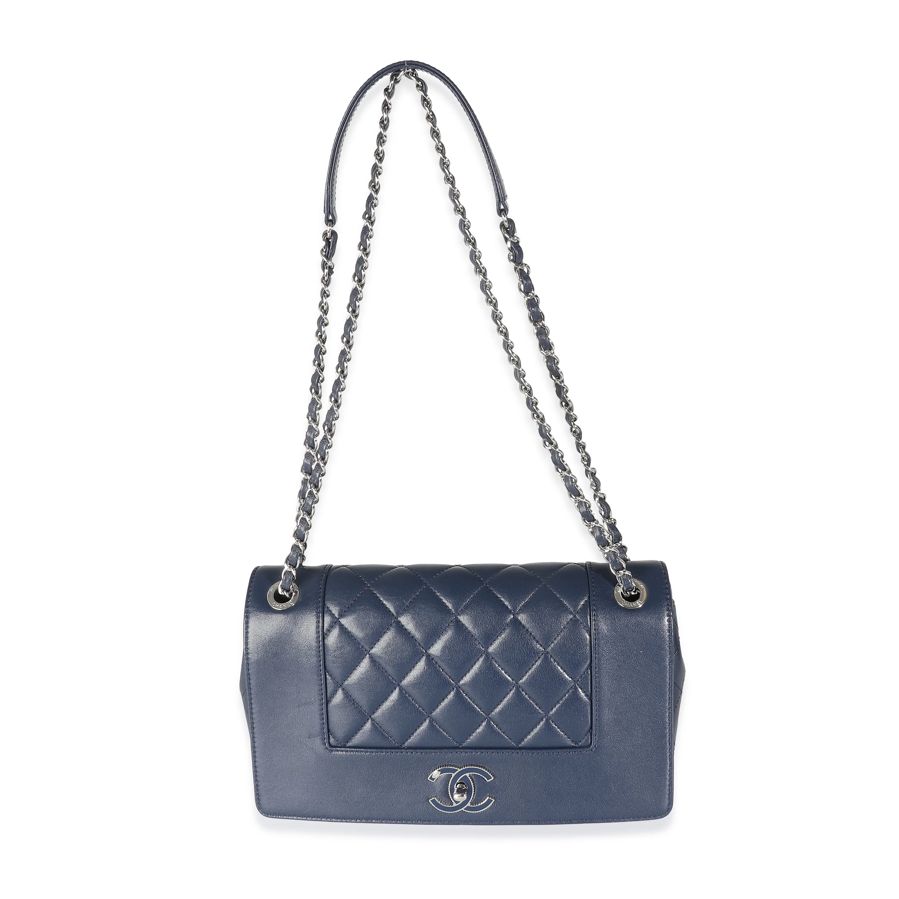 Navy Quilted Sheepskin Large Vintage Mademoiselle Flap Bag - Image 8