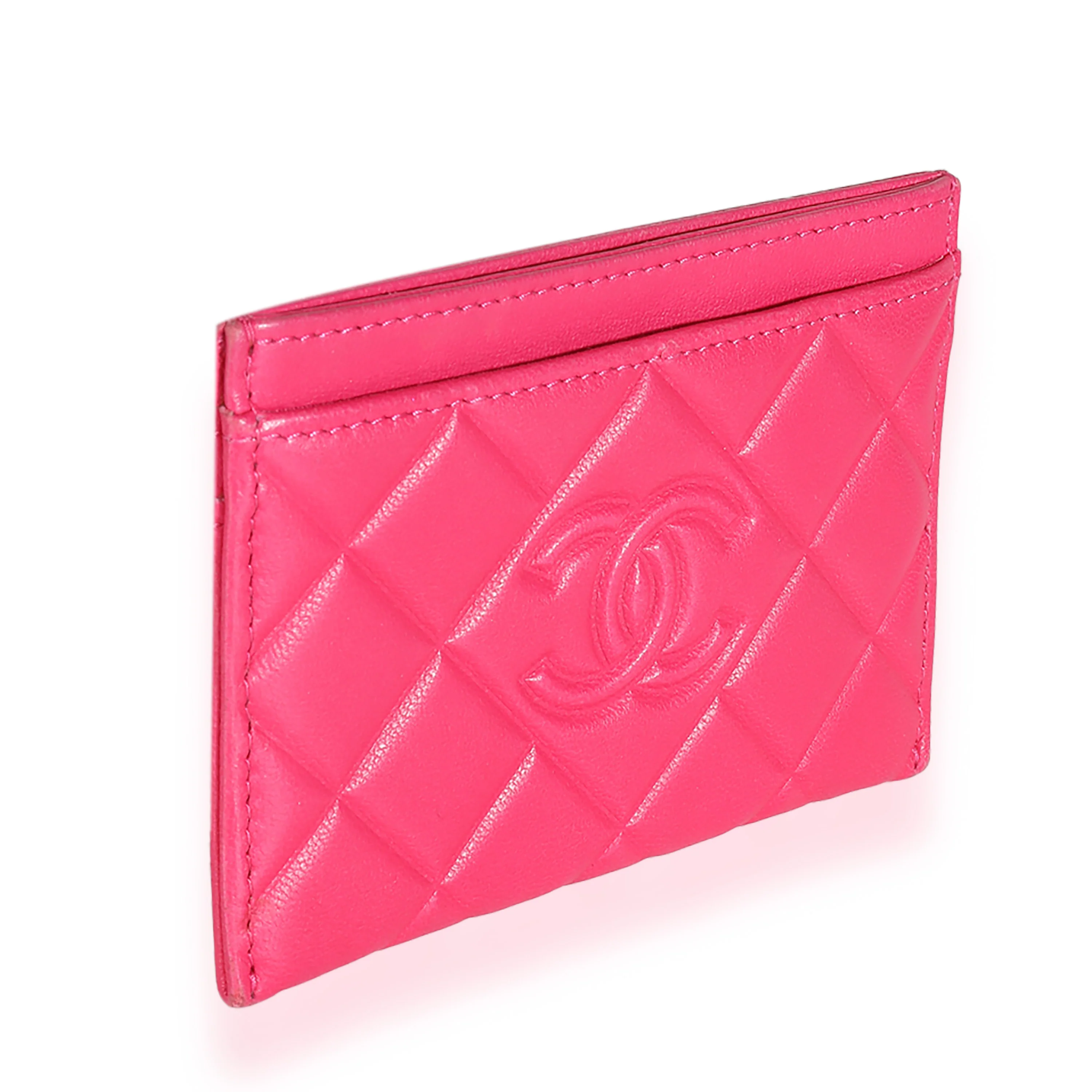Pink Quilted Lambskin CC Diamond Stitch Card Case - Image 3
