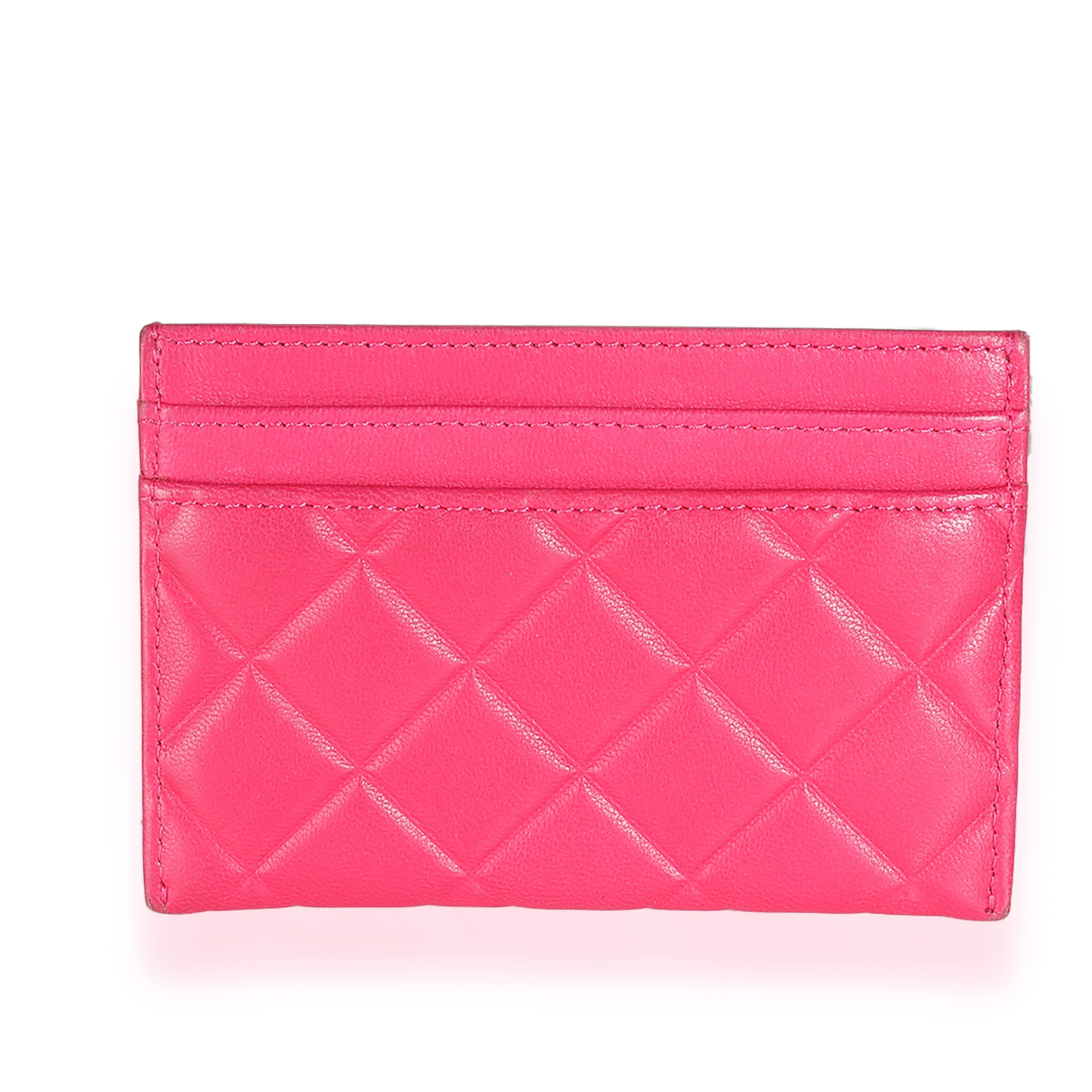 Pink Quilted Lambskin CC Diamond Stitch Card Case - Image 4