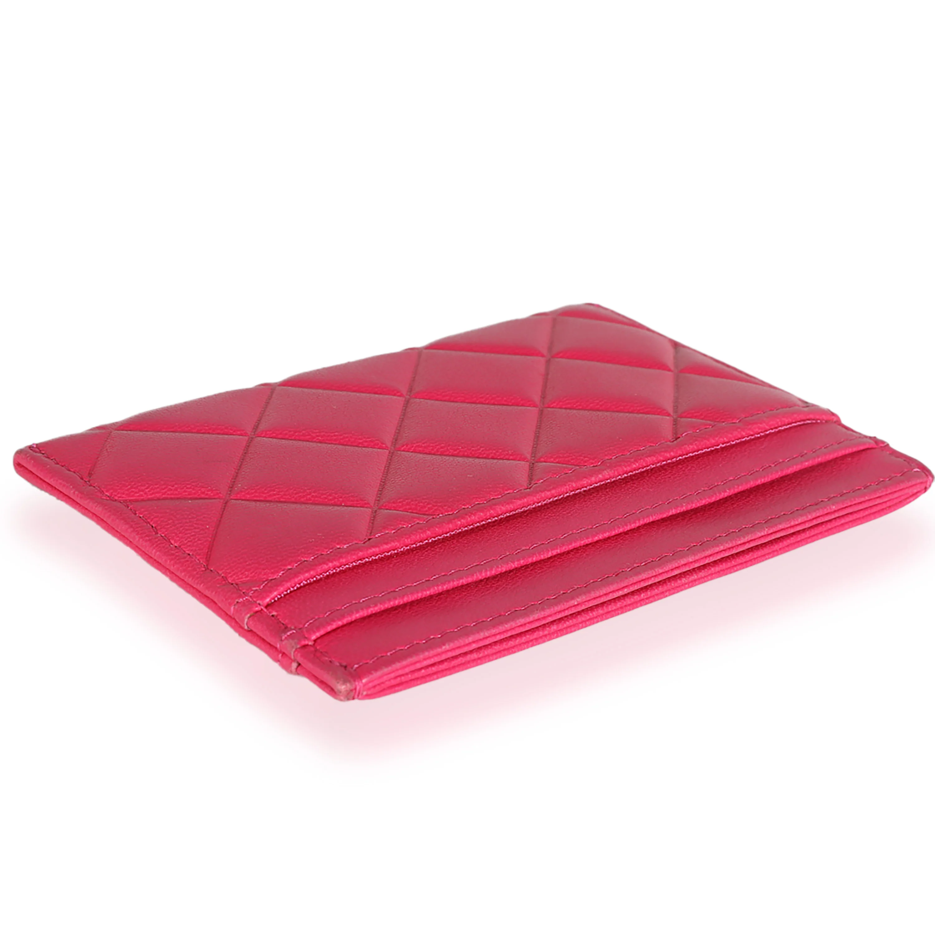 Pink Quilted Lambskin CC Diamond Stitch Card Case - Image 6