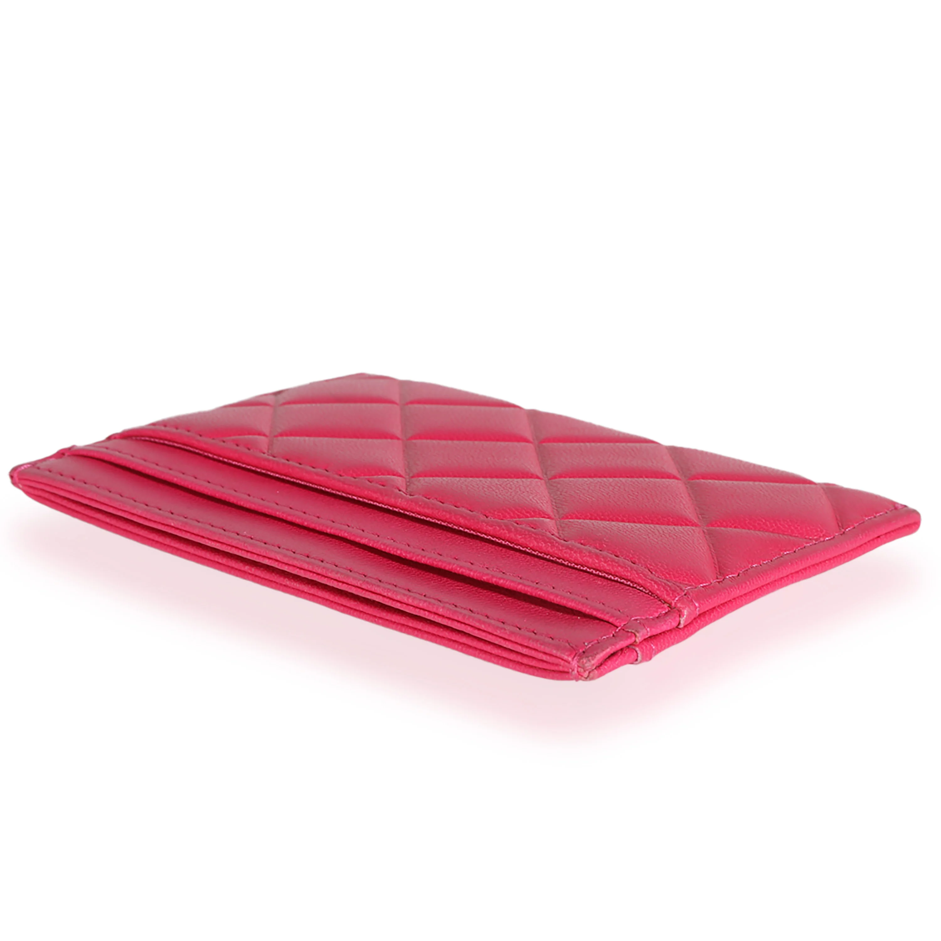 Pink Quilted Lambskin CC Diamond Stitch Card Case - Image 7