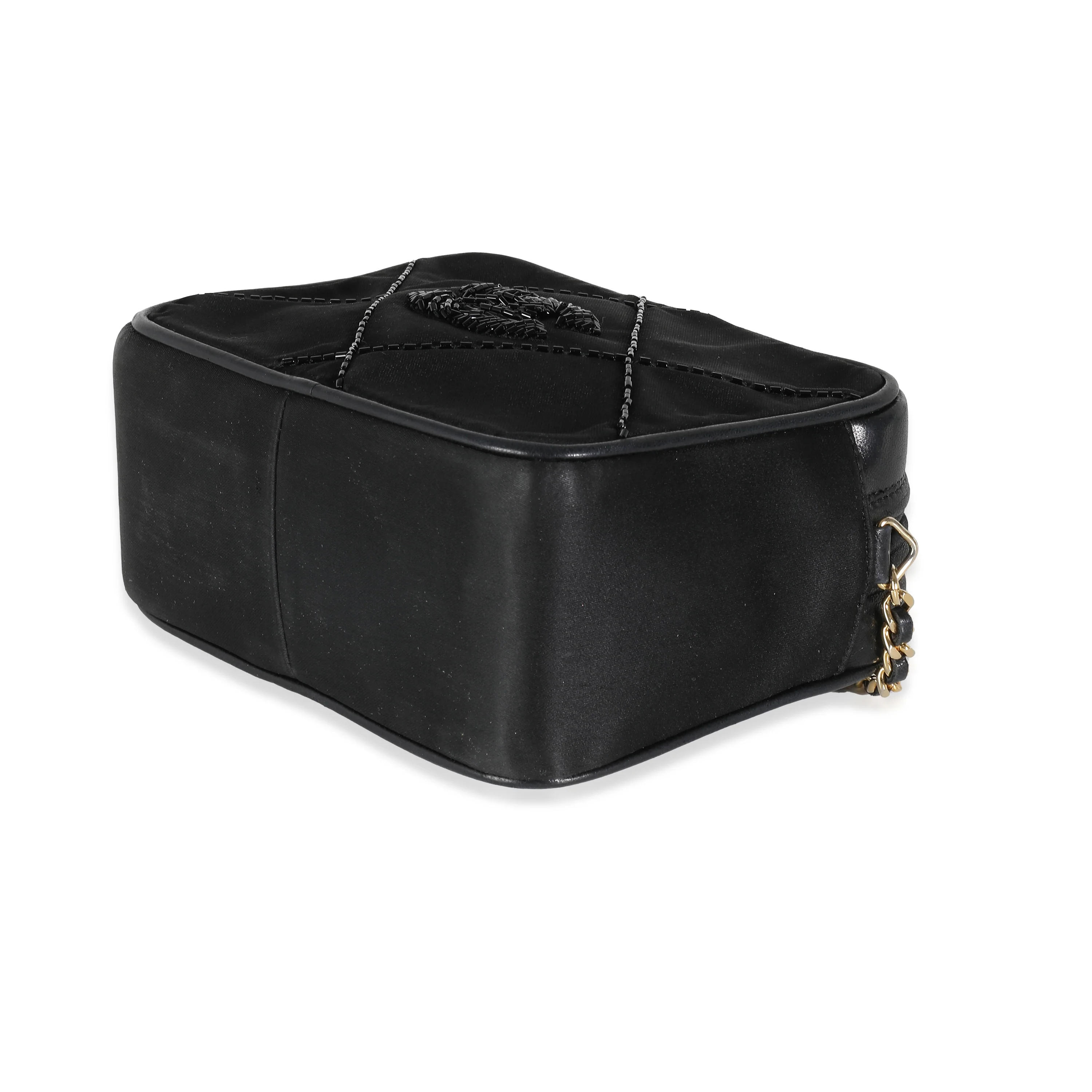 Black Quilted Satin Mini Tassel Camera Bag - Image 7