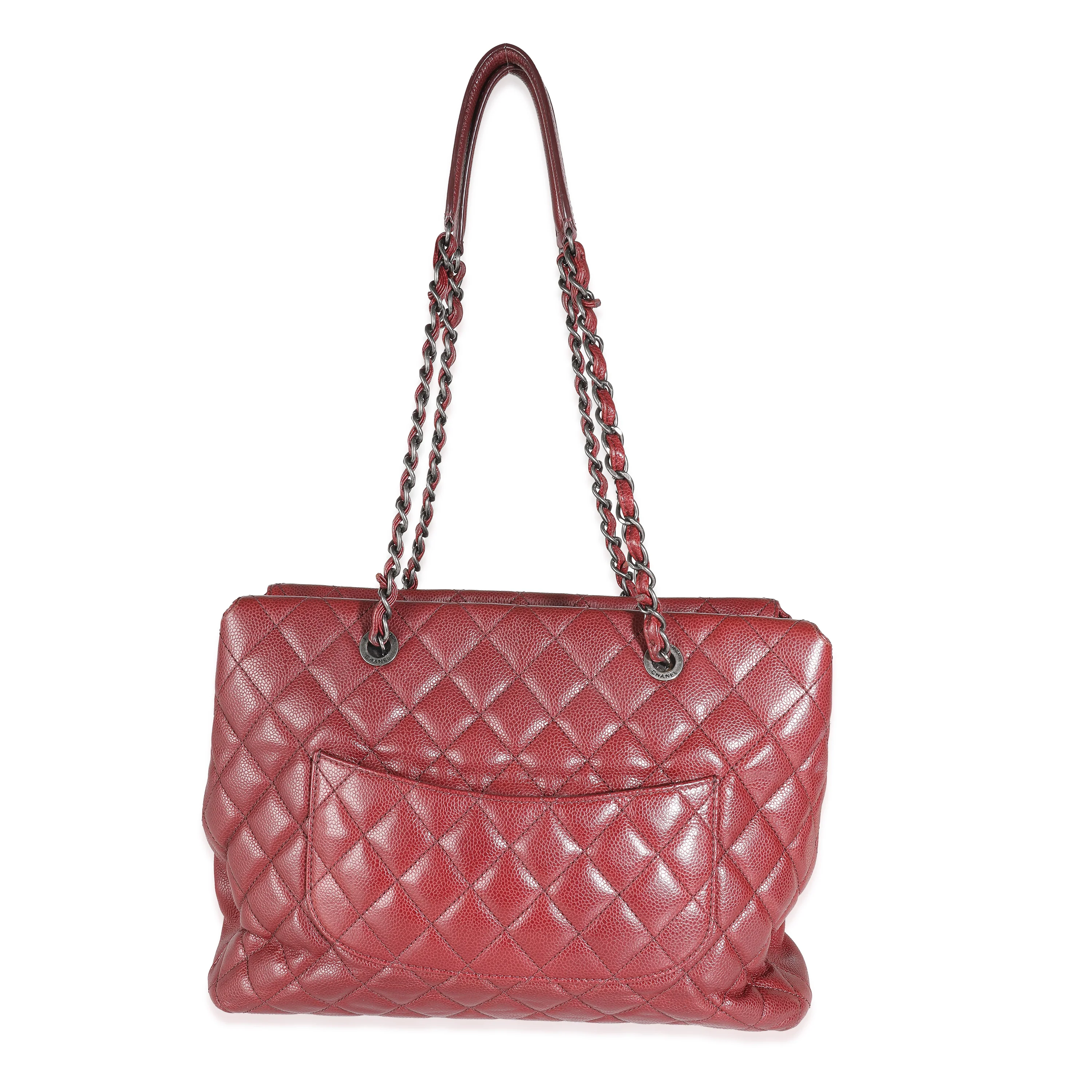 Burgundy Quilted Caviar Large City Shopping Tote - Image 4