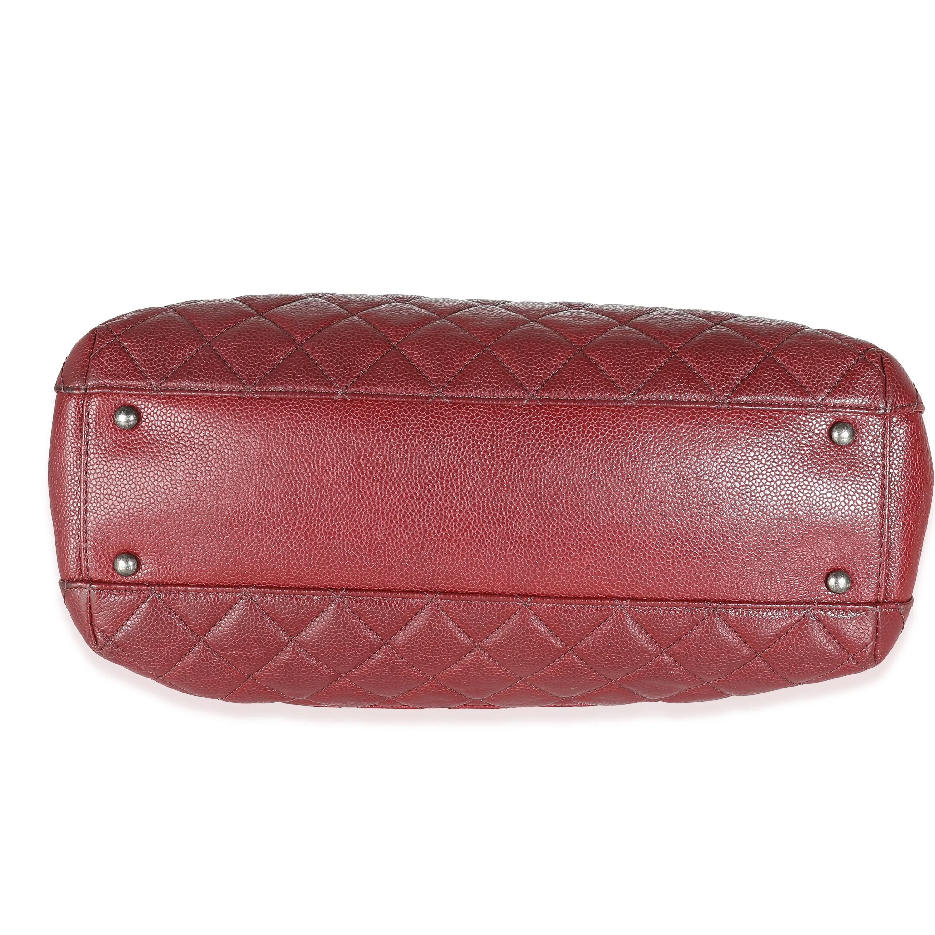 Burgundy Quilted Caviar Large City Shopping Tote - Image 5