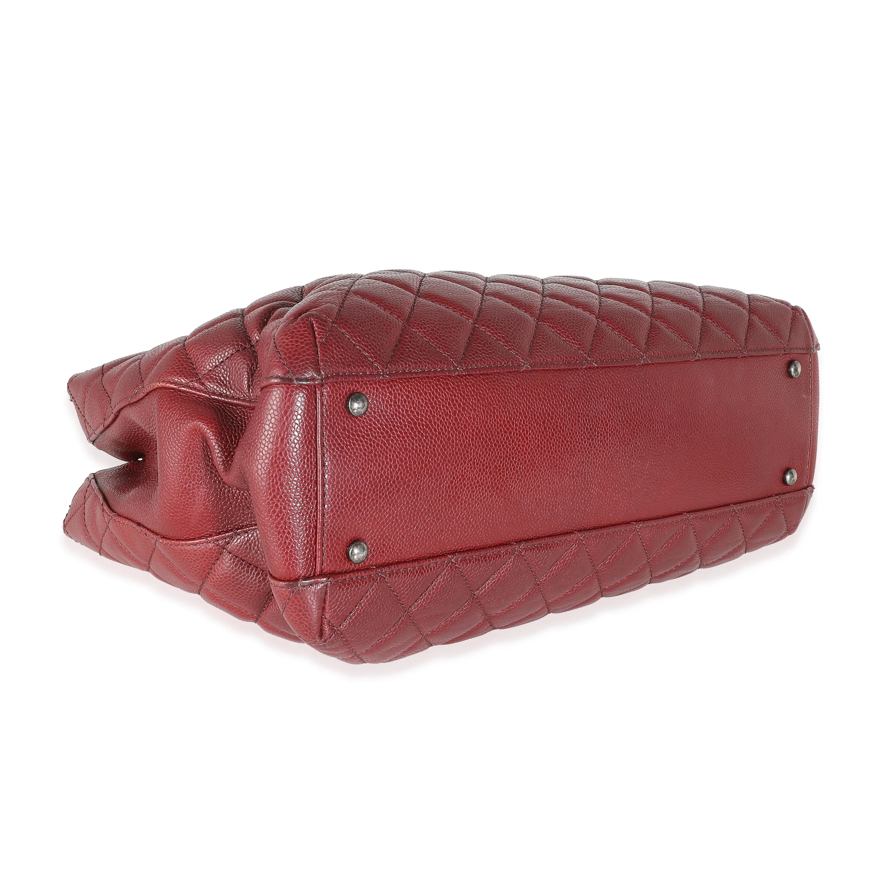 Burgundy Quilted Caviar Large City Shopping Tote - Image 6