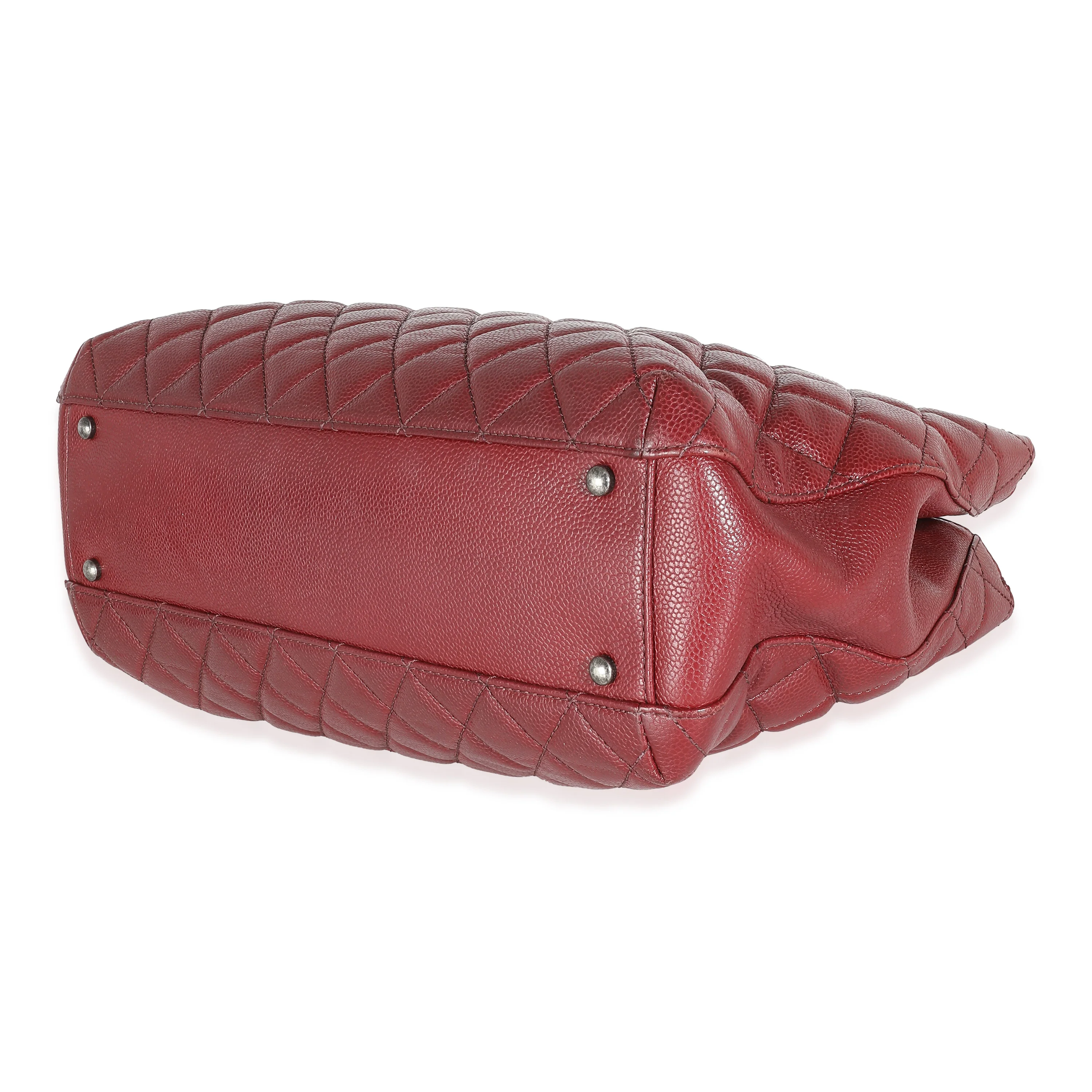 Burgundy Quilted Caviar Large City Shopping Tote - Image 7
