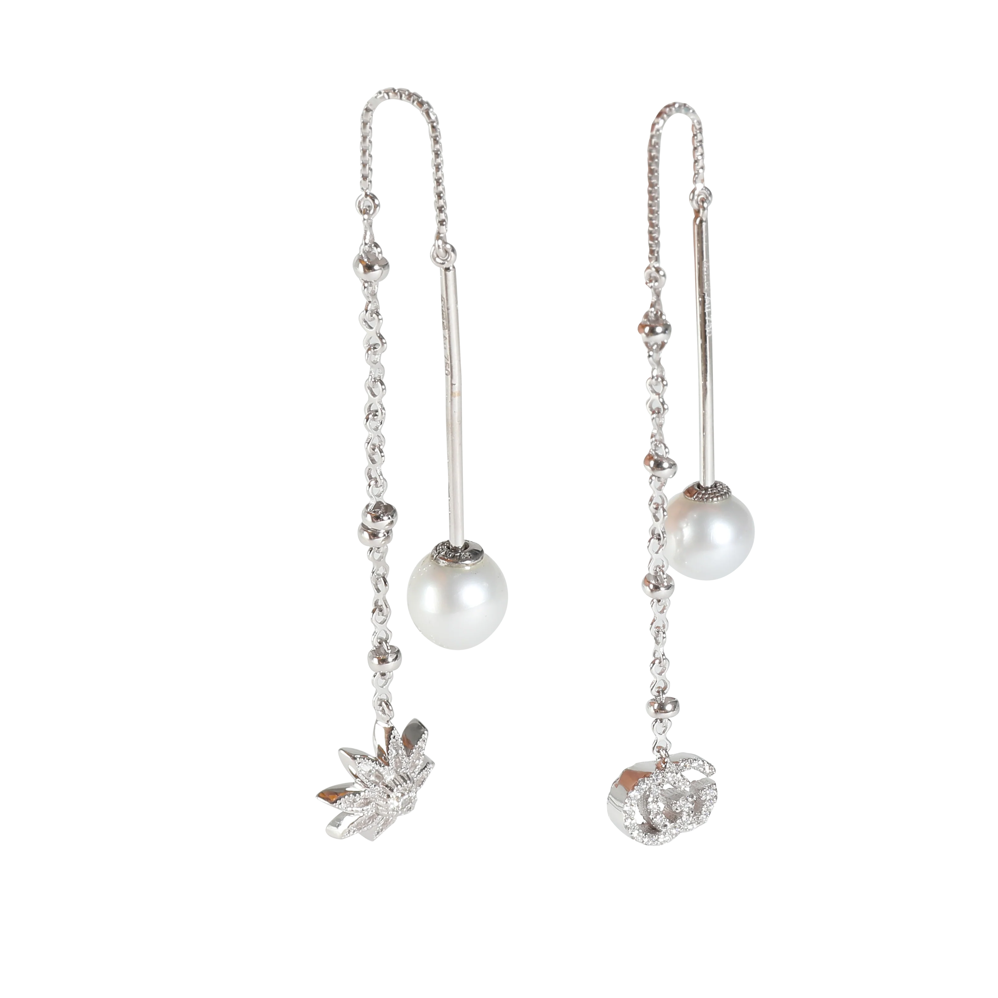 Flora Diamond & Pearl Threader Earrings in 18k White Gold 0.24 CTW - Image 3