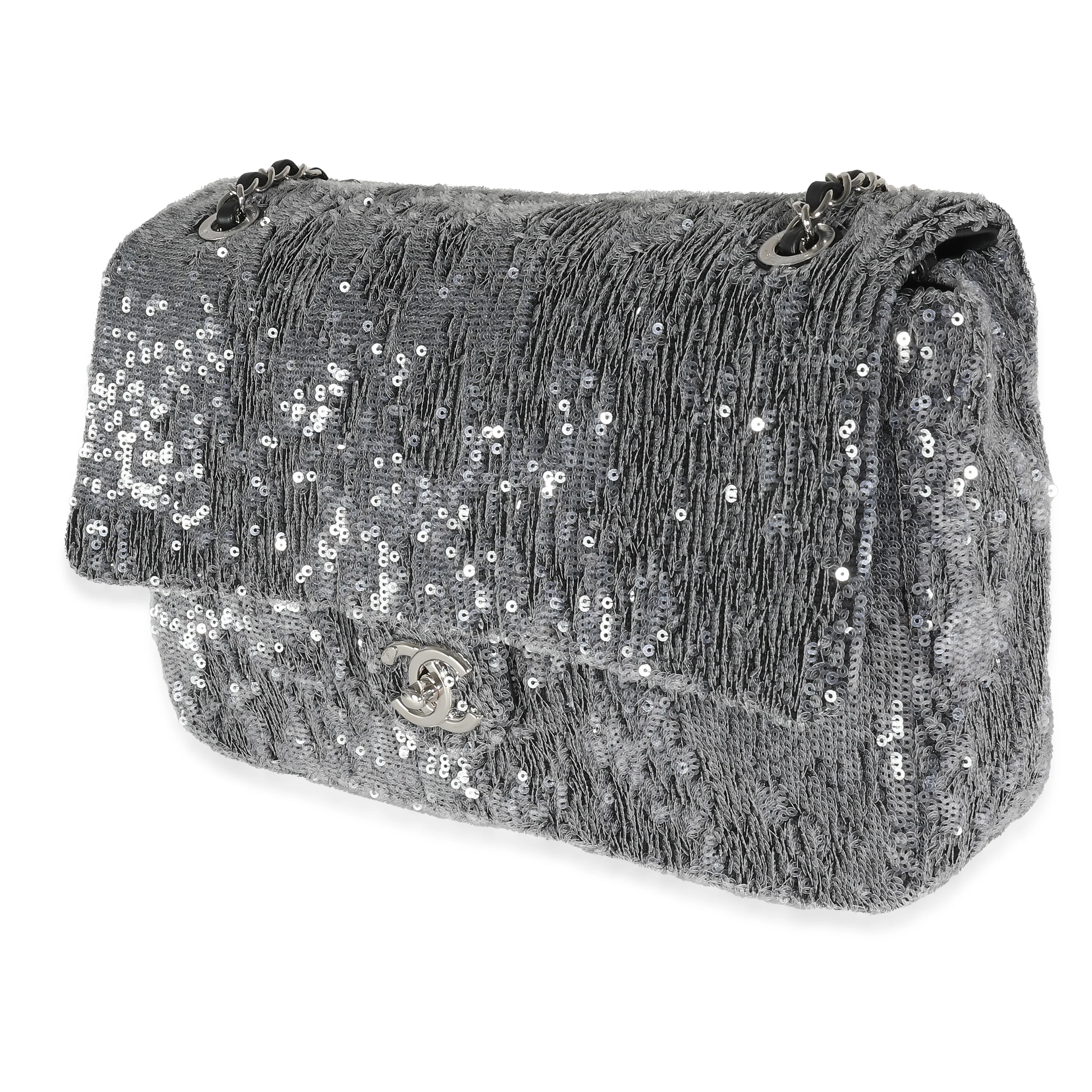 Silver Sequin Jumbo Single Flap Bag - Image 2