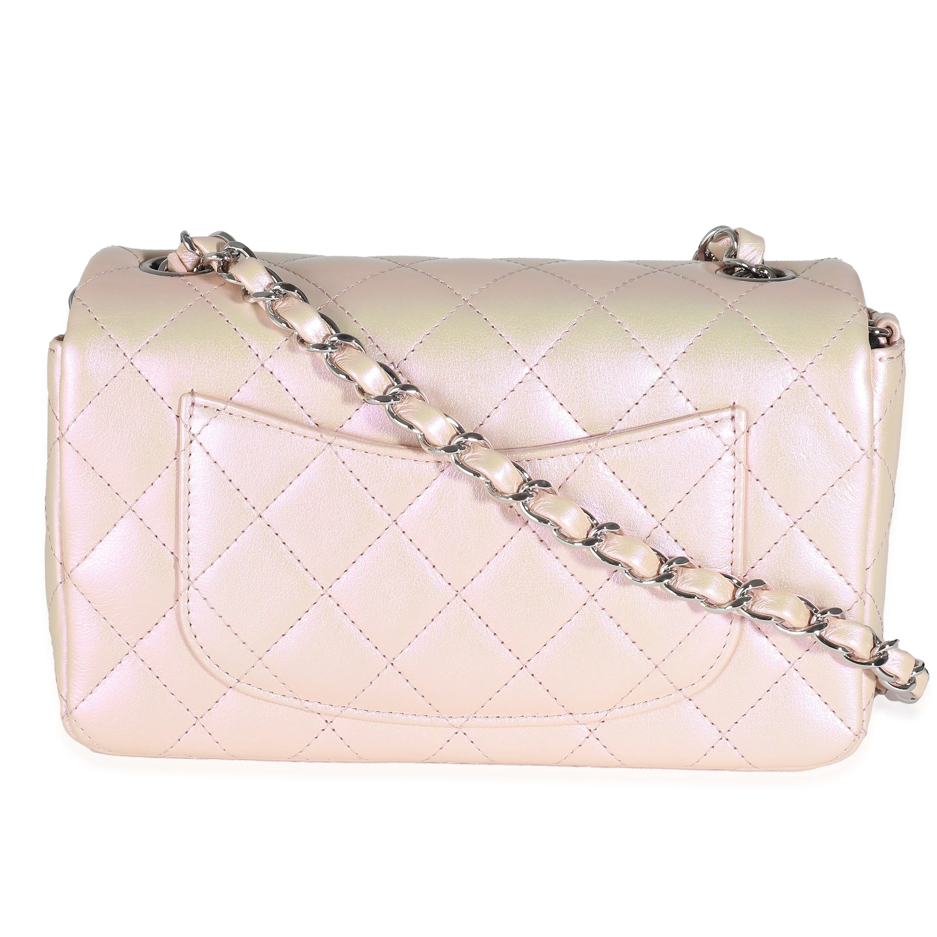21K Pink Iridescent Quilted Lambskin Mini Rectangular Flap Bag - Image 4