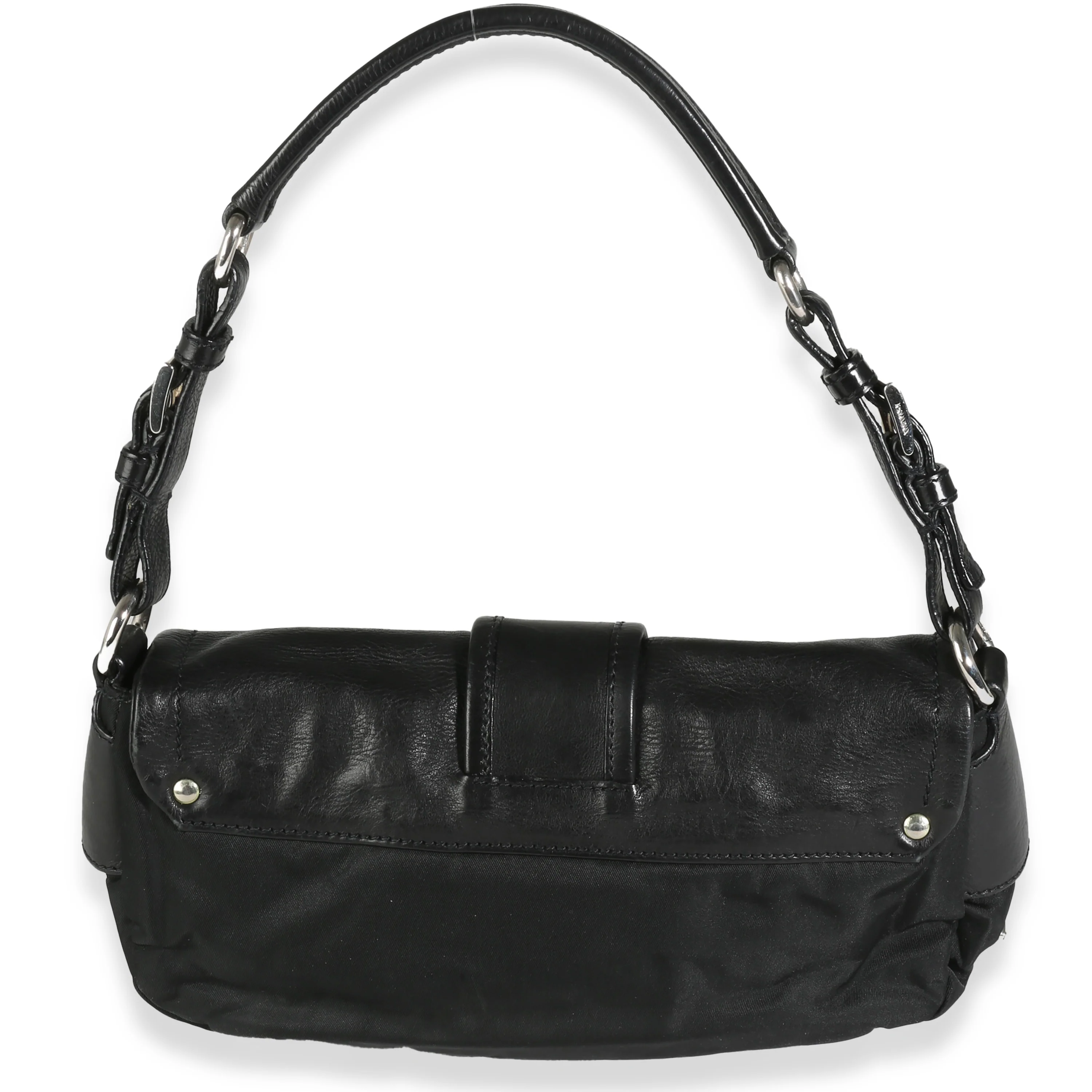 Black Calfskin Nylon Front Buckle Shoulder Bag - Image 4