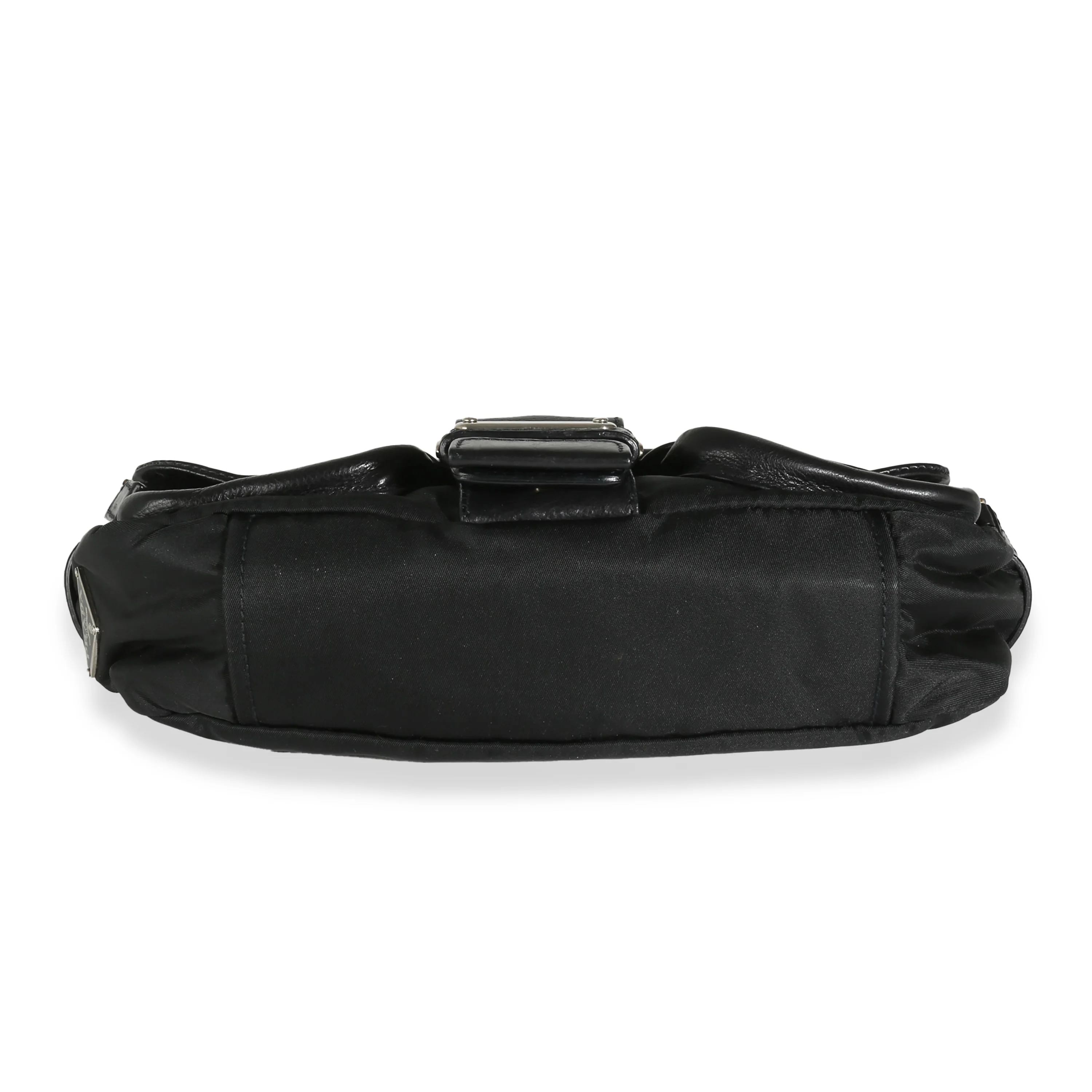 Black Calfskin Nylon Front Buckle Shoulder Bag - Image 5