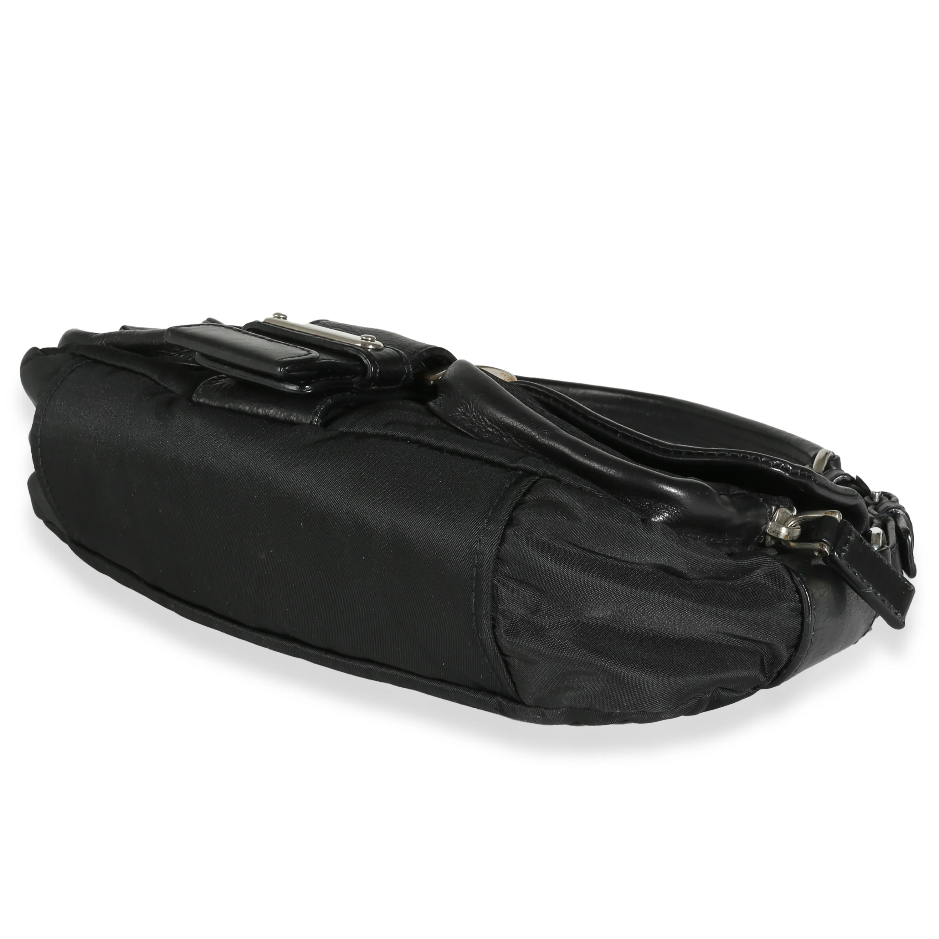 Black Calfskin Nylon Front Buckle Shoulder Bag - Image 7