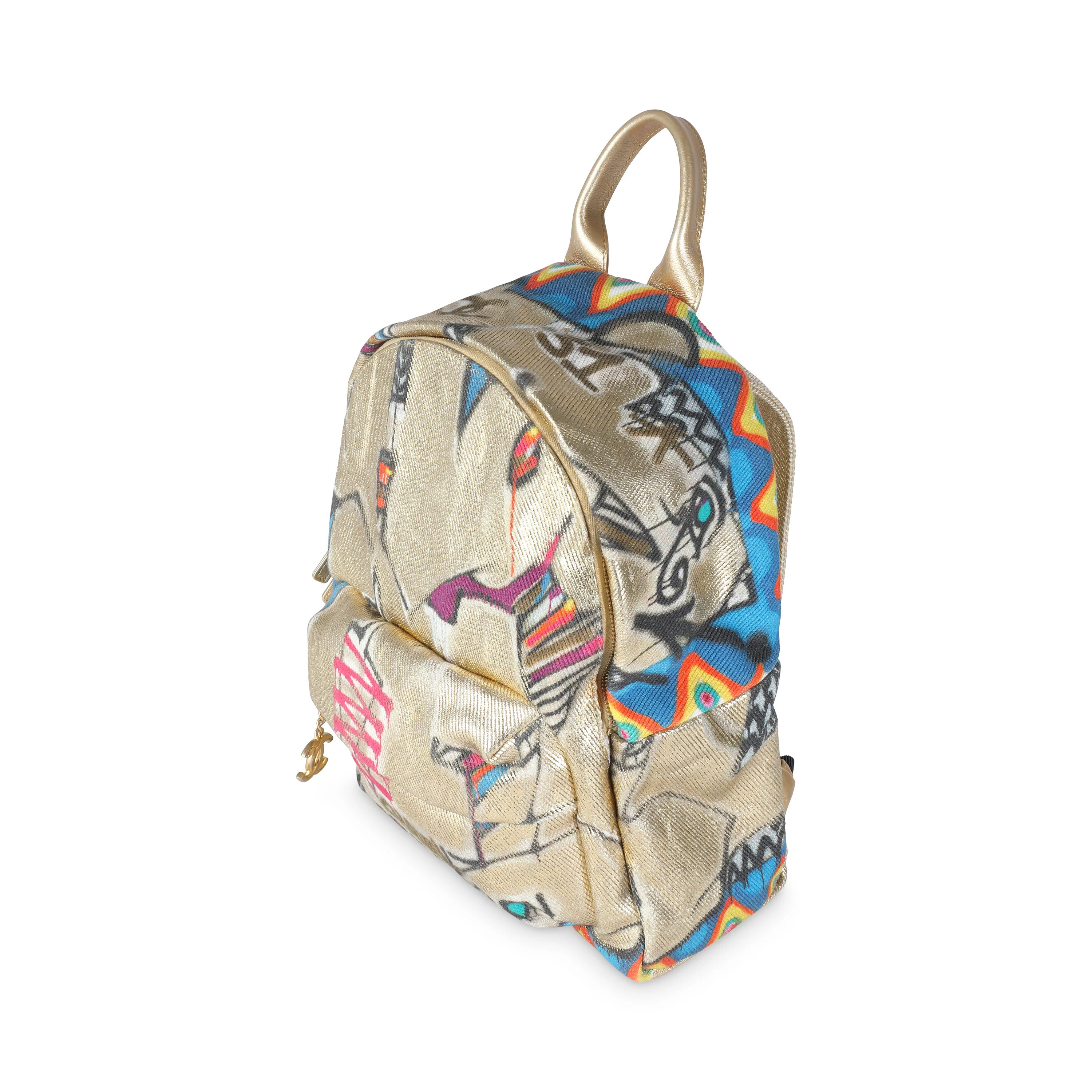 Gold Multicolor Graffiti Canvas Street Spirit Backpack - Image 2