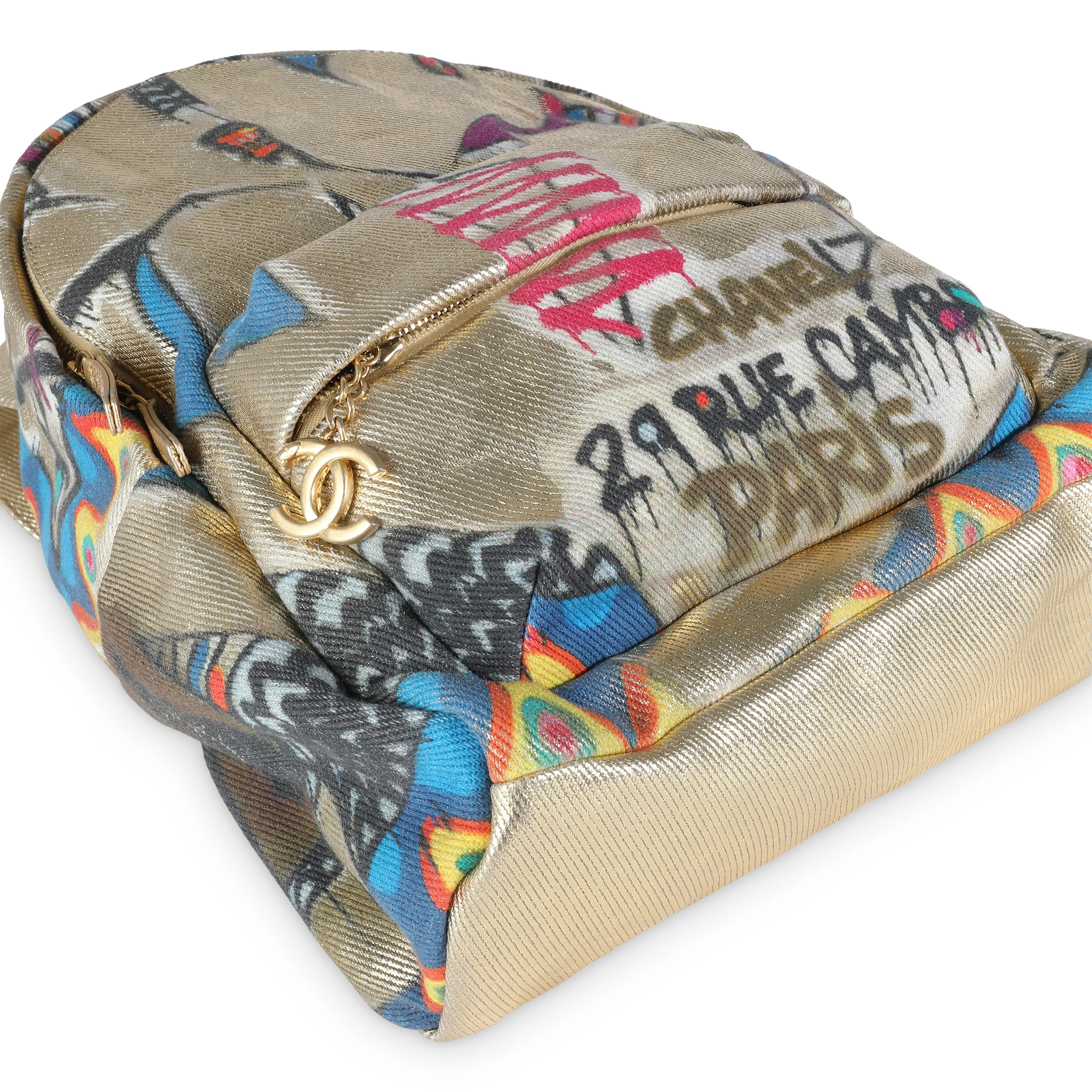 Gold Multicolor Graffiti Canvas Street Spirit Backpack - Image 6