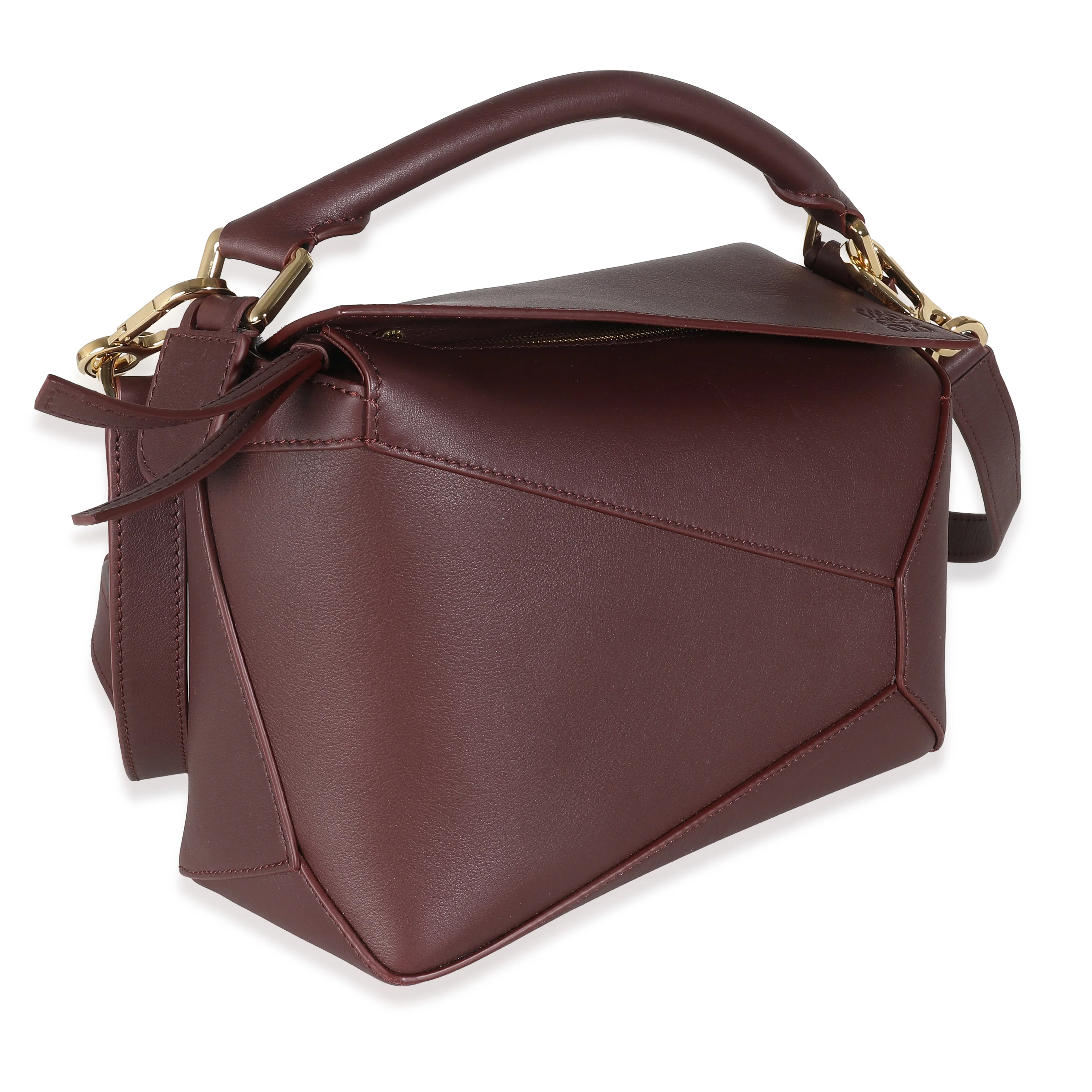 Dark Burgundy Soft Grained Calfskin Small Puzzle Edge Bag - Image 3