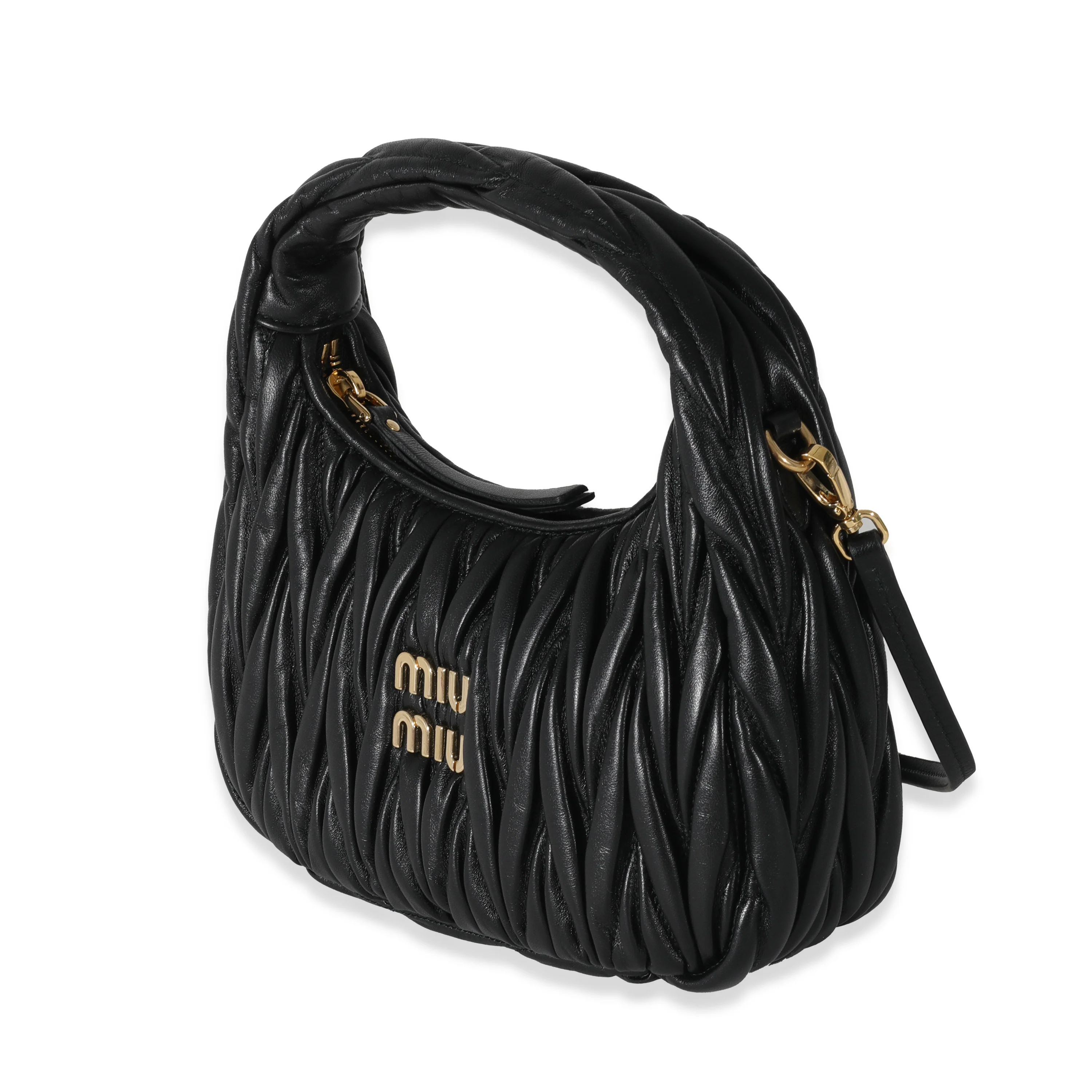 Black Nappa Matelasse Wander Hobo - Image 2
