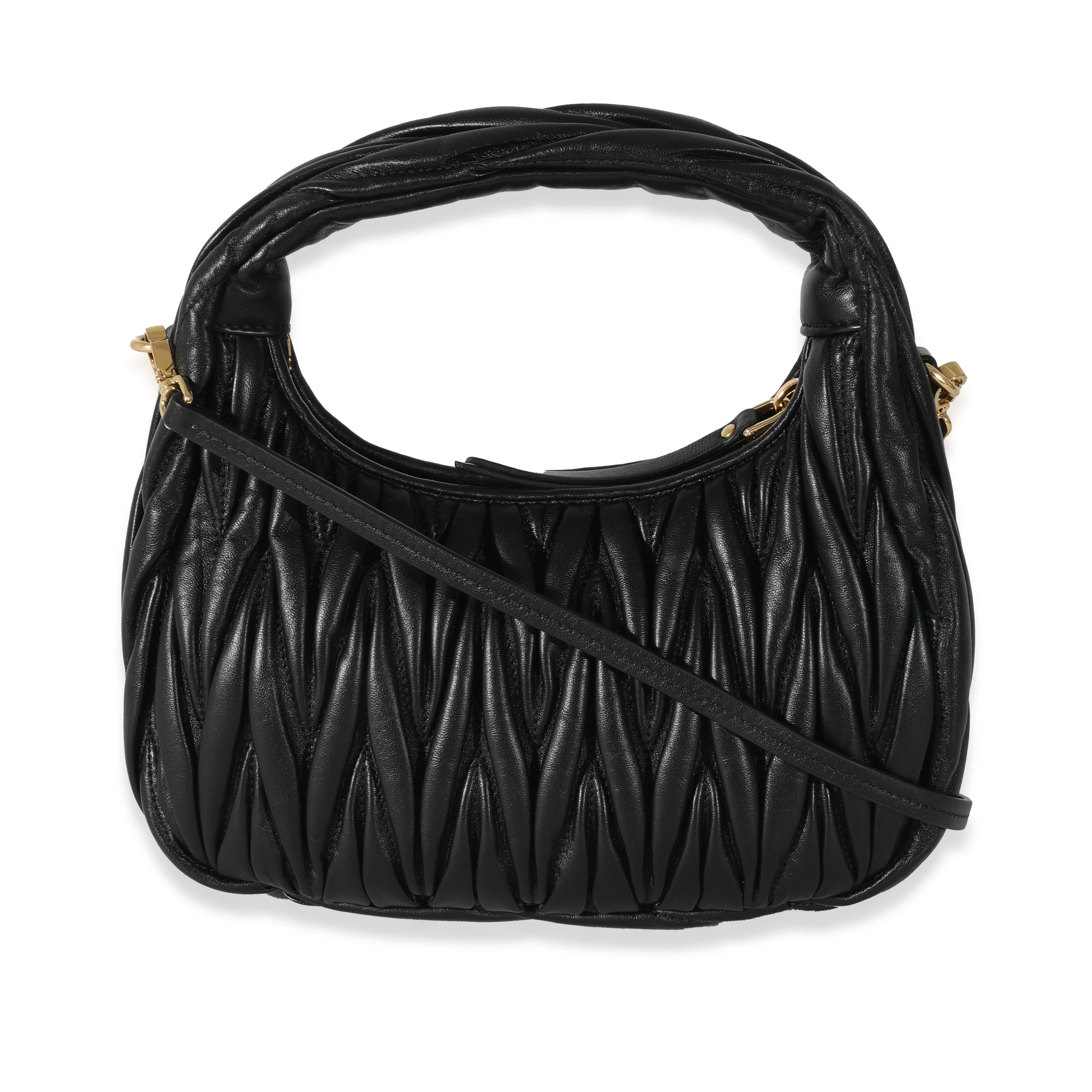 Black Nappa Matelasse Wander Hobo - Image 3