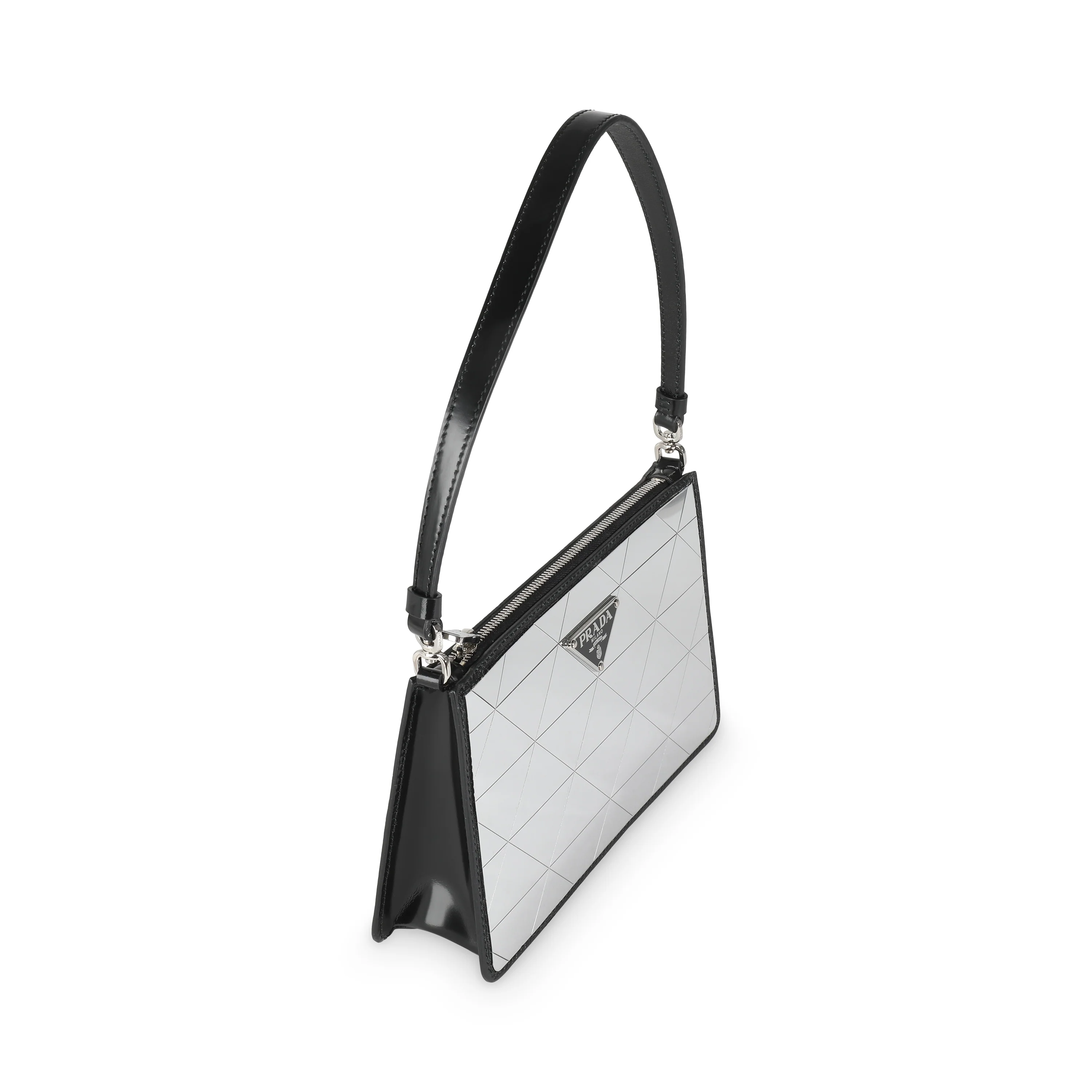 Black Brushed Calfskin Silver Triangle Mini Bag - Image 3