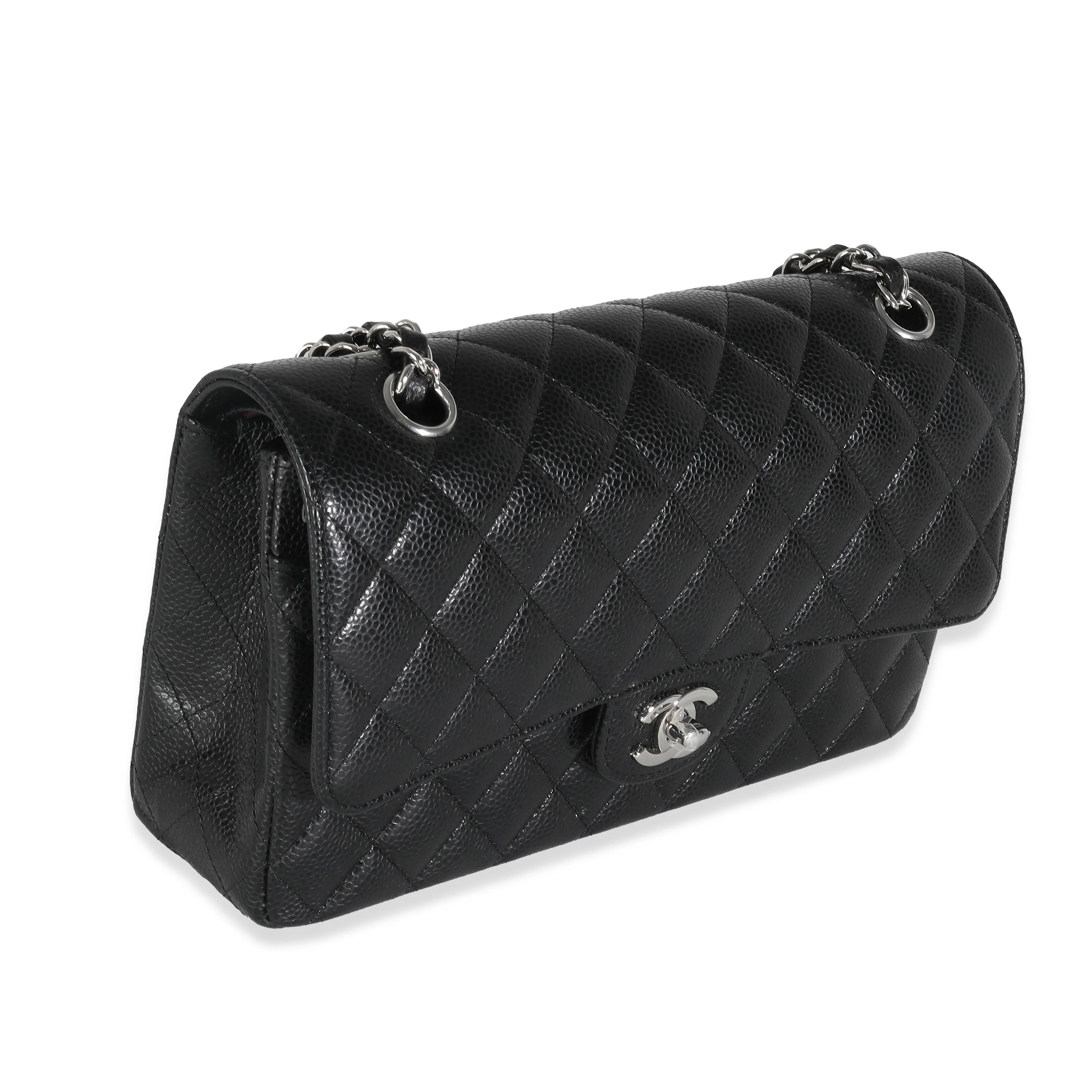 Black Quilted Caviar Medium Classic Double Flap Handbag - Image 3