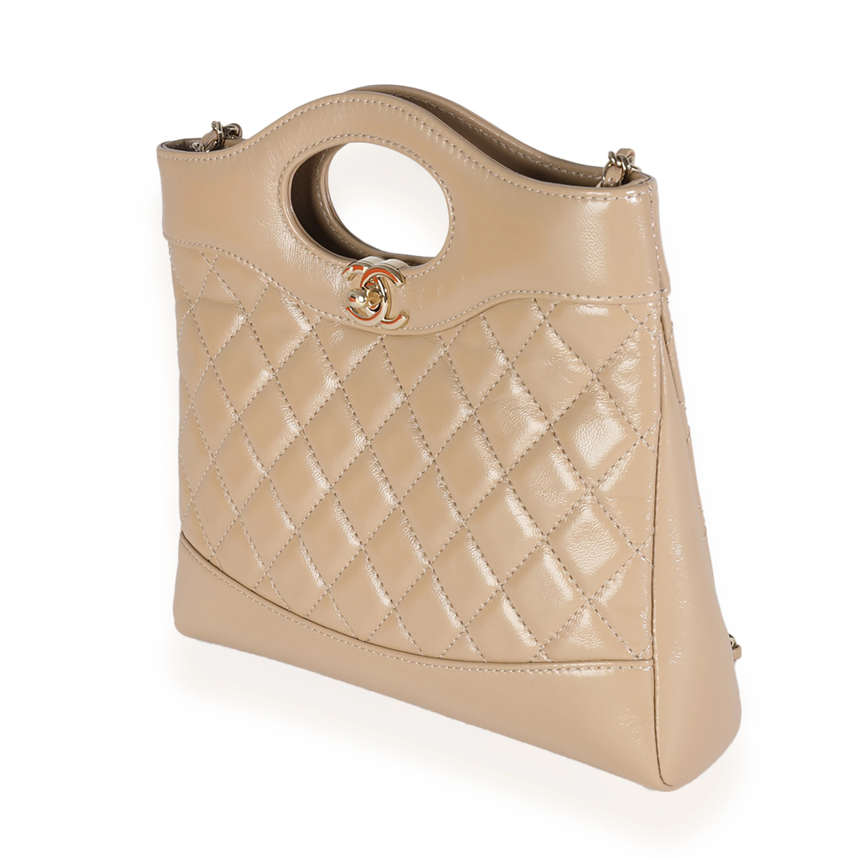 24S Dark Beige Shiny Crumpled Calfskin Mini 31 Shopping Bag - Image 2