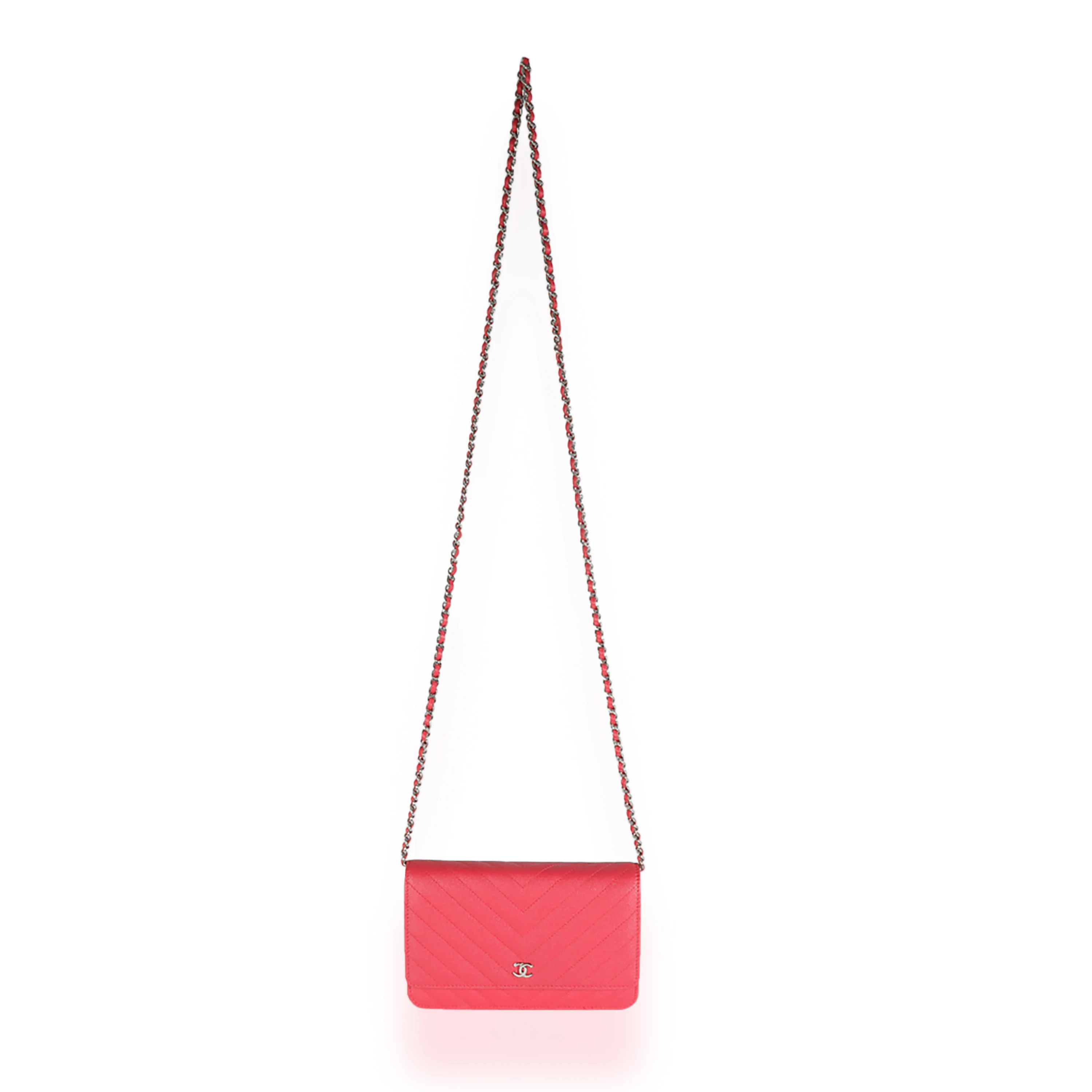 18C Red Chevron Caviar Wallet On Chain - Image 8