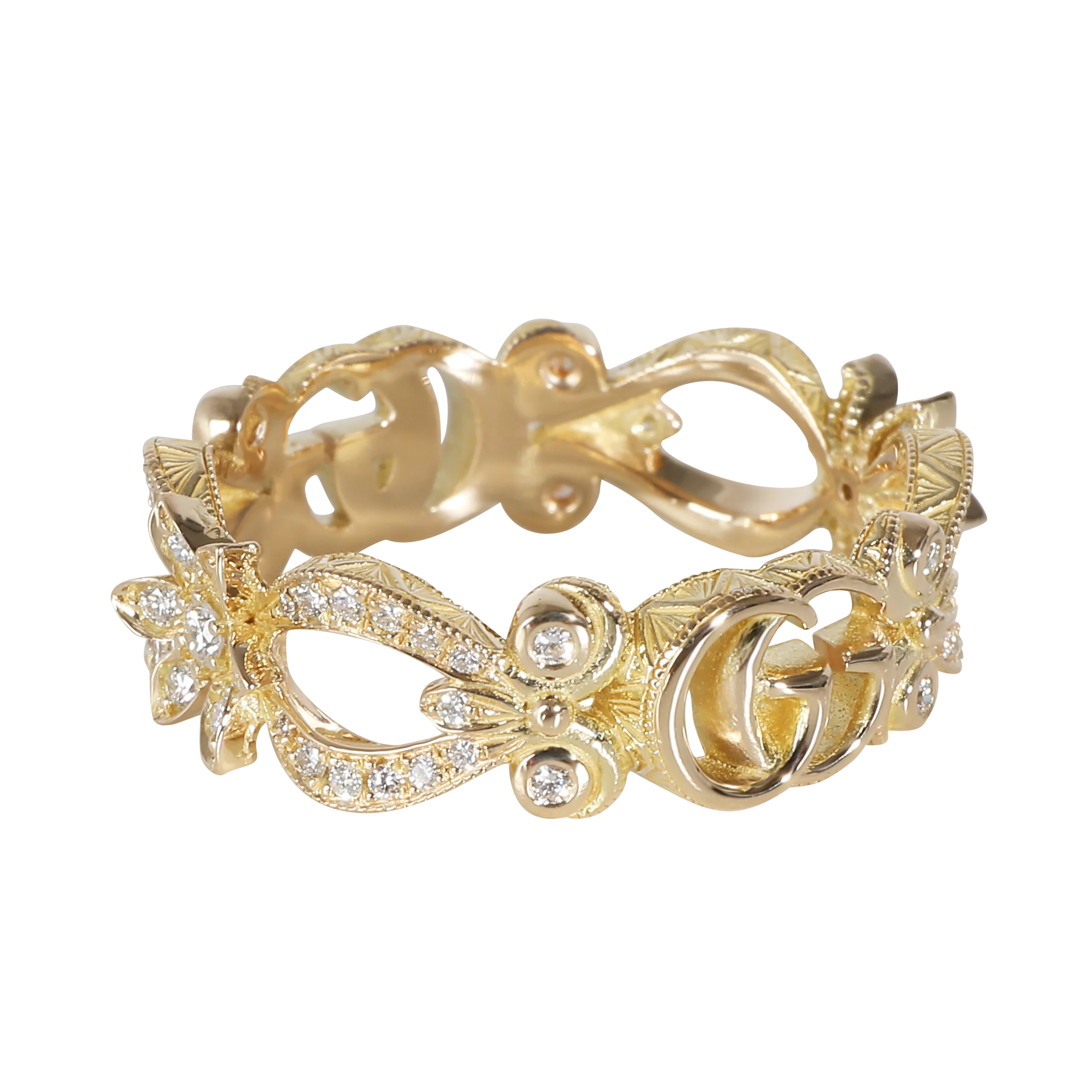 Yellow Gold Diamond Flora GG Ring - Image 2
