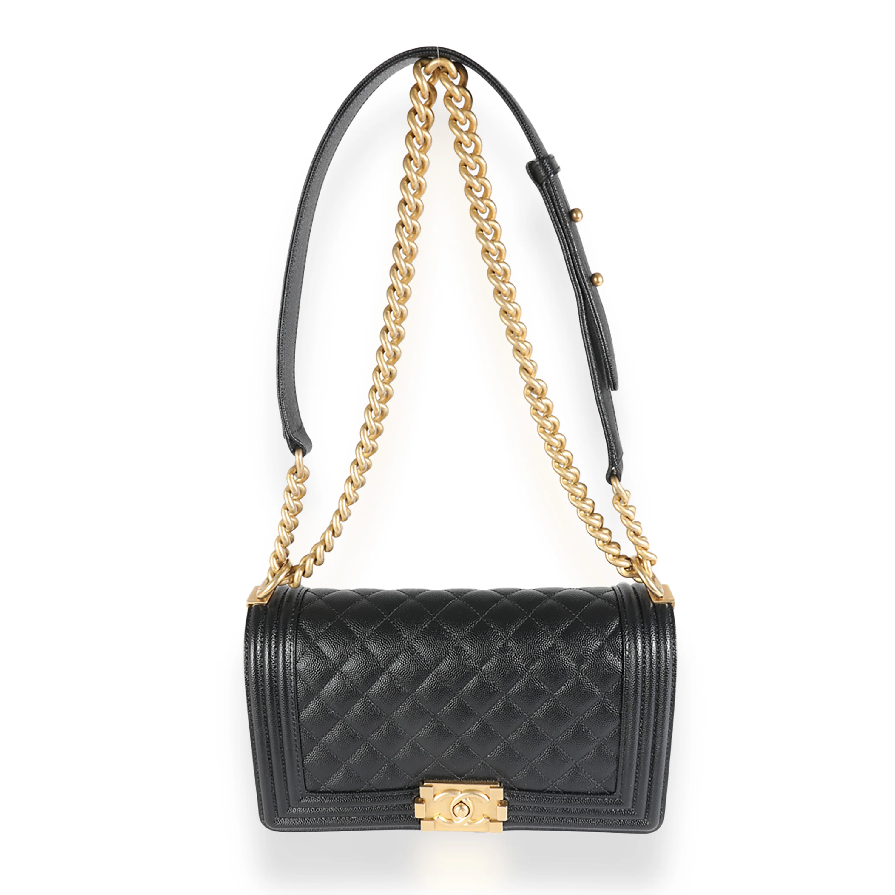 Black Quilted Caviar Medium Boy Handbag - Image 8