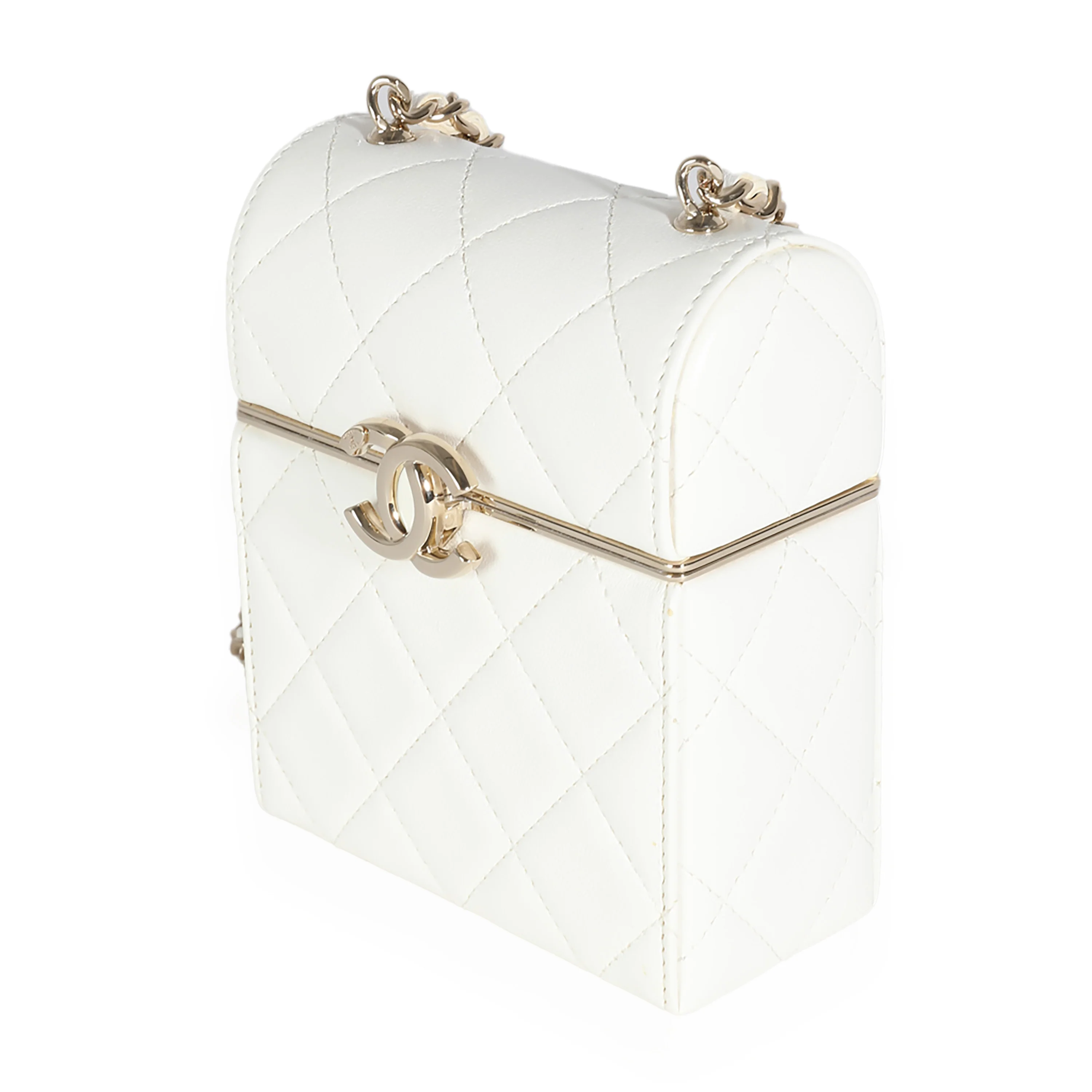 22P White Quilted Lambskin Mini Box Clutch - Image 2