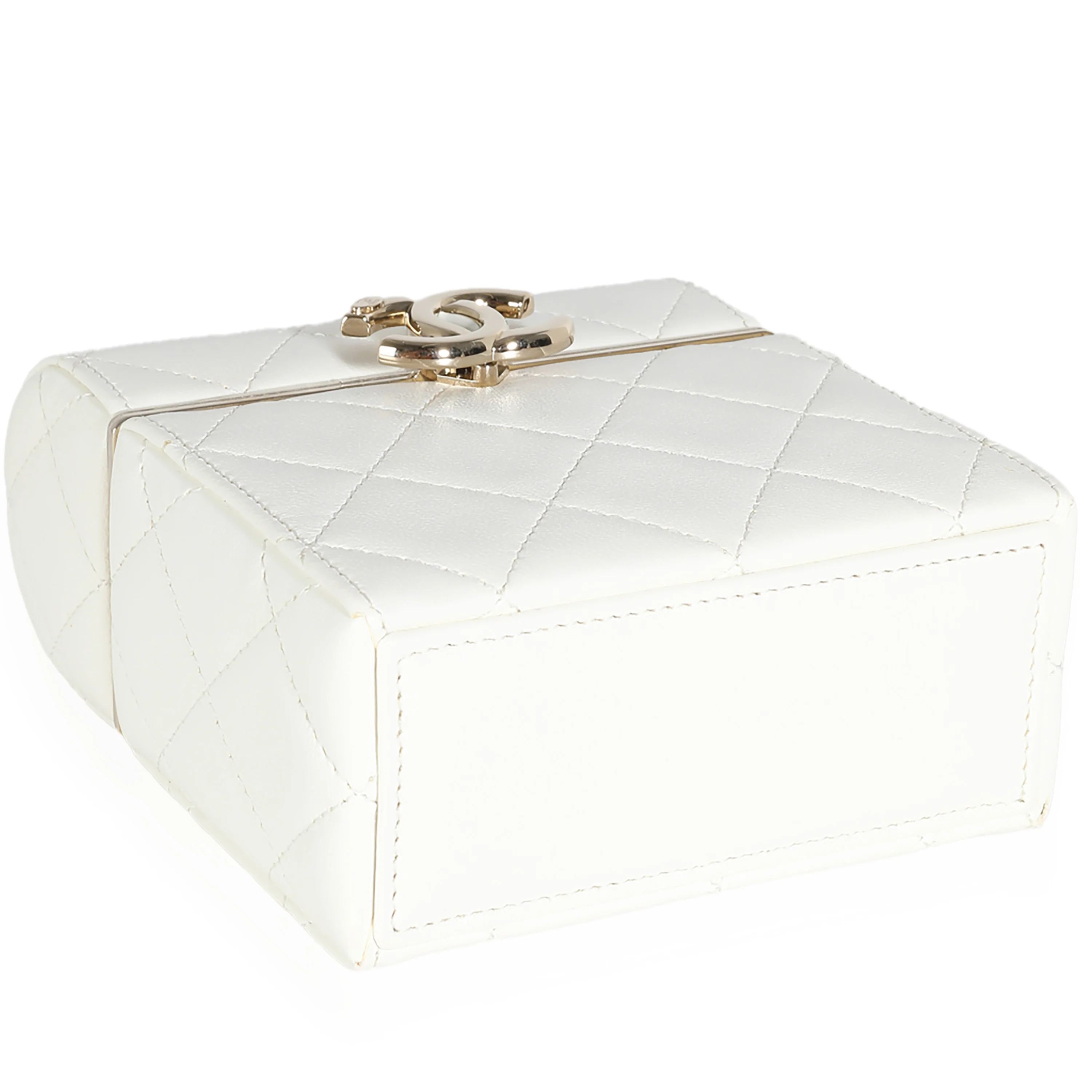 22P White Quilted Lambskin Mini Box Clutch - Image 5