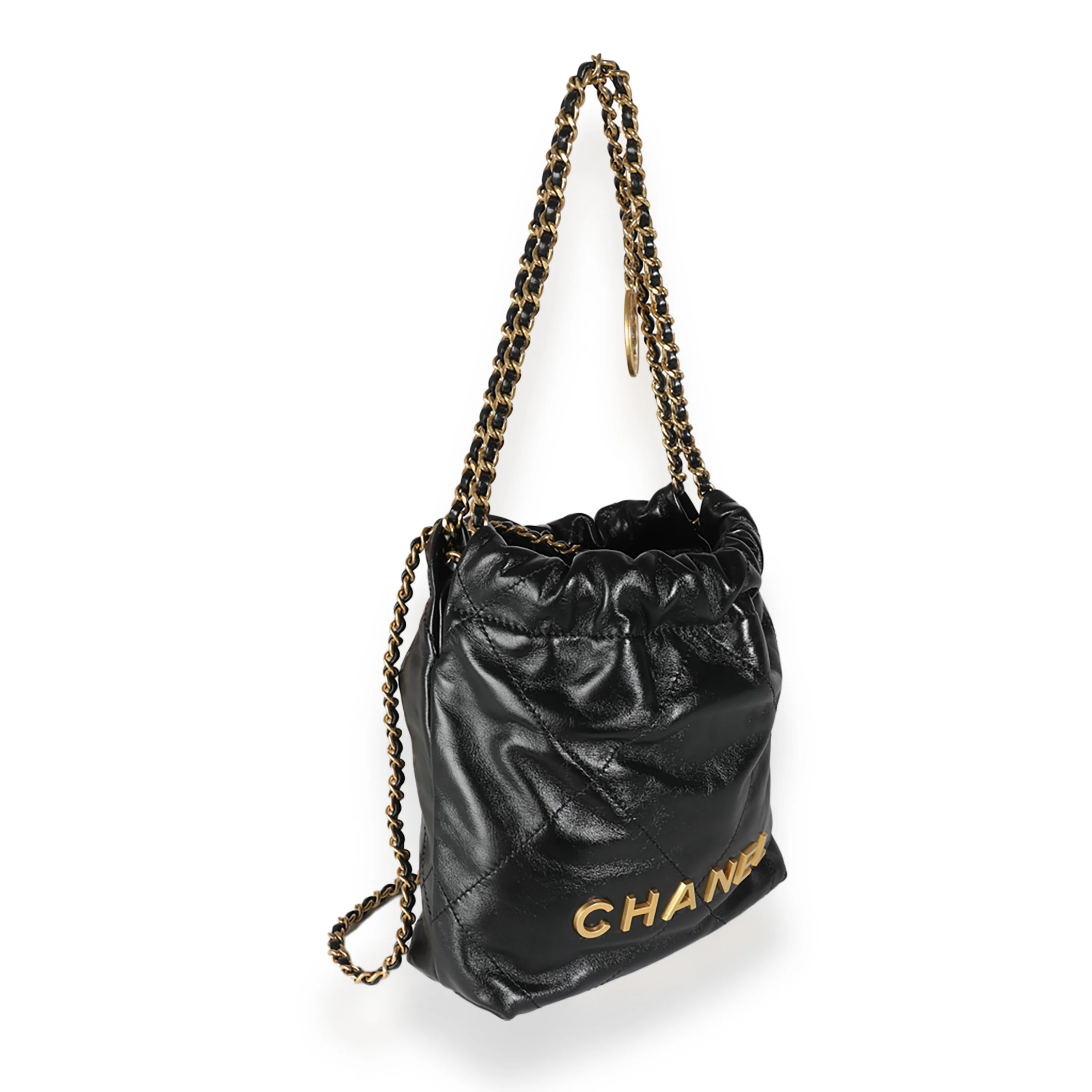 Black Shiny Quilted Calfskin Mini Chanel 22 - Image 3