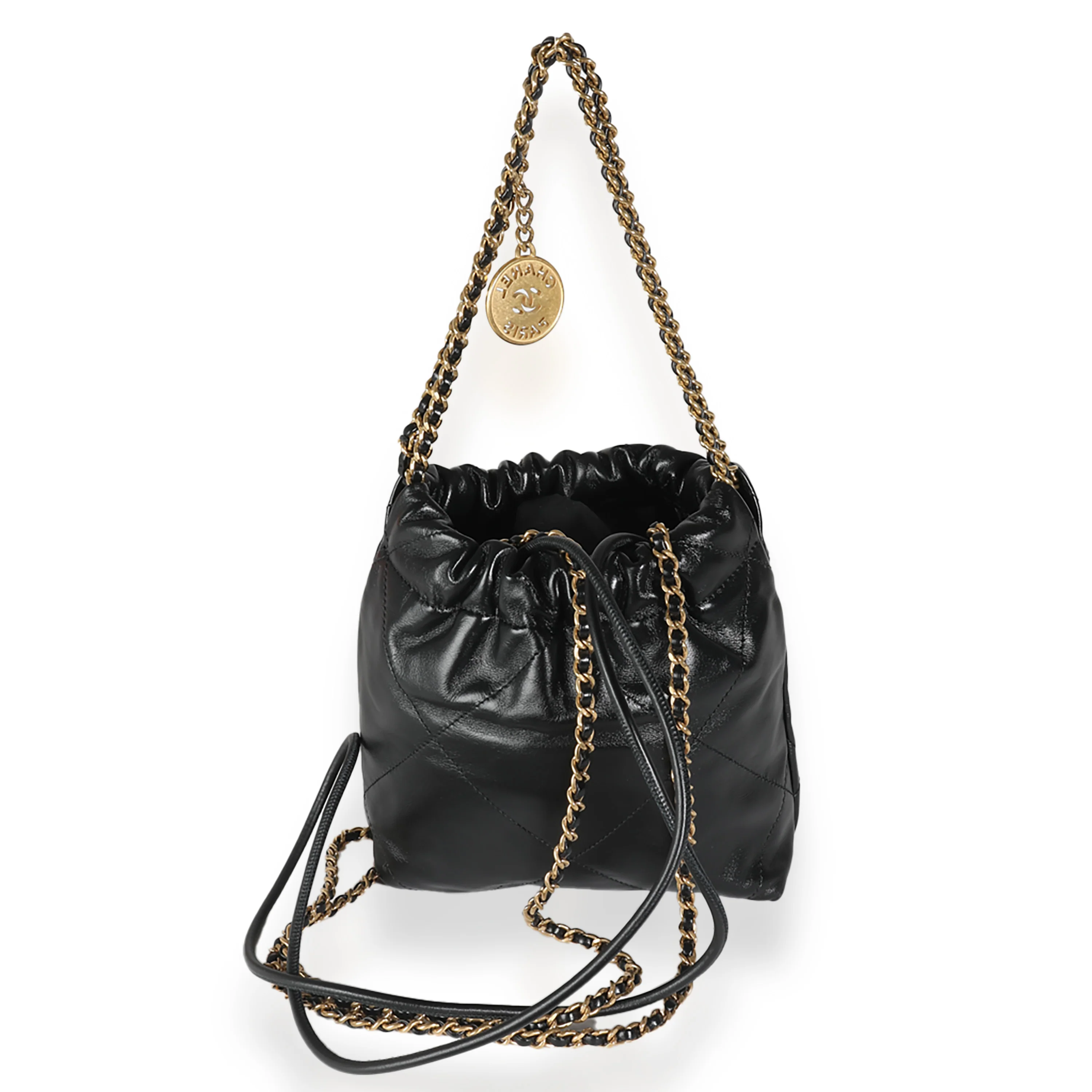 Black Shiny Quilted Calfskin Mini Chanel 22 - Image 4