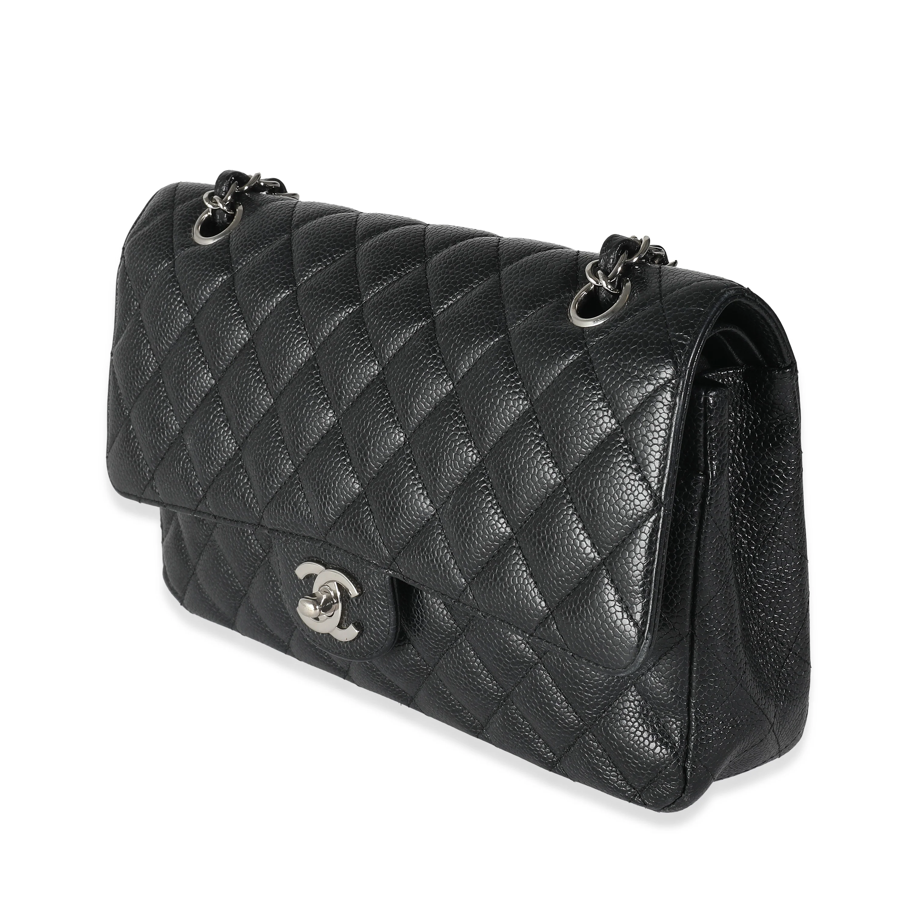 Black Quilted Caviar Medium Classic Double Flap Handbag - Image 3