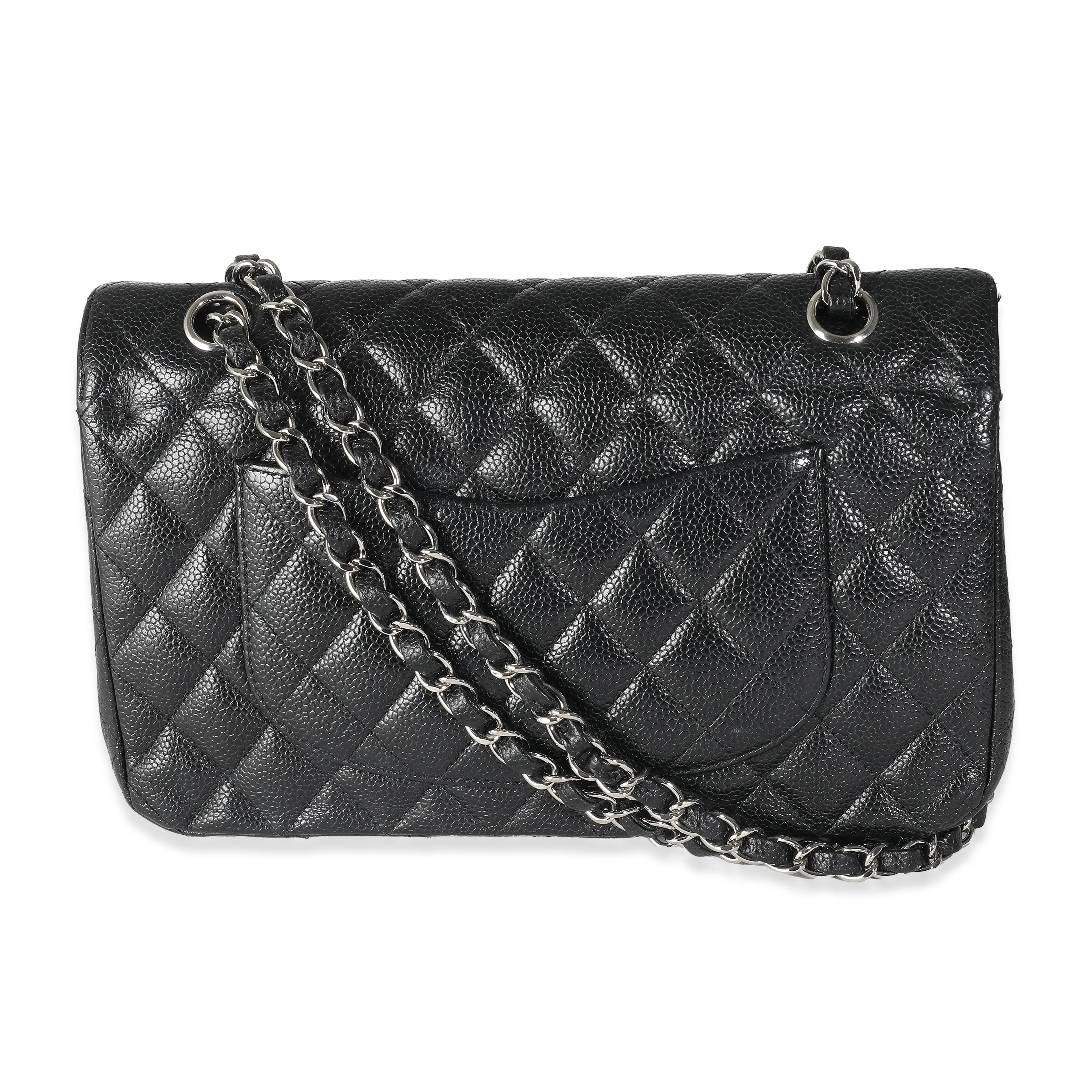 Black Quilted Caviar Medium Classic Double Flap Handbag - Image 4