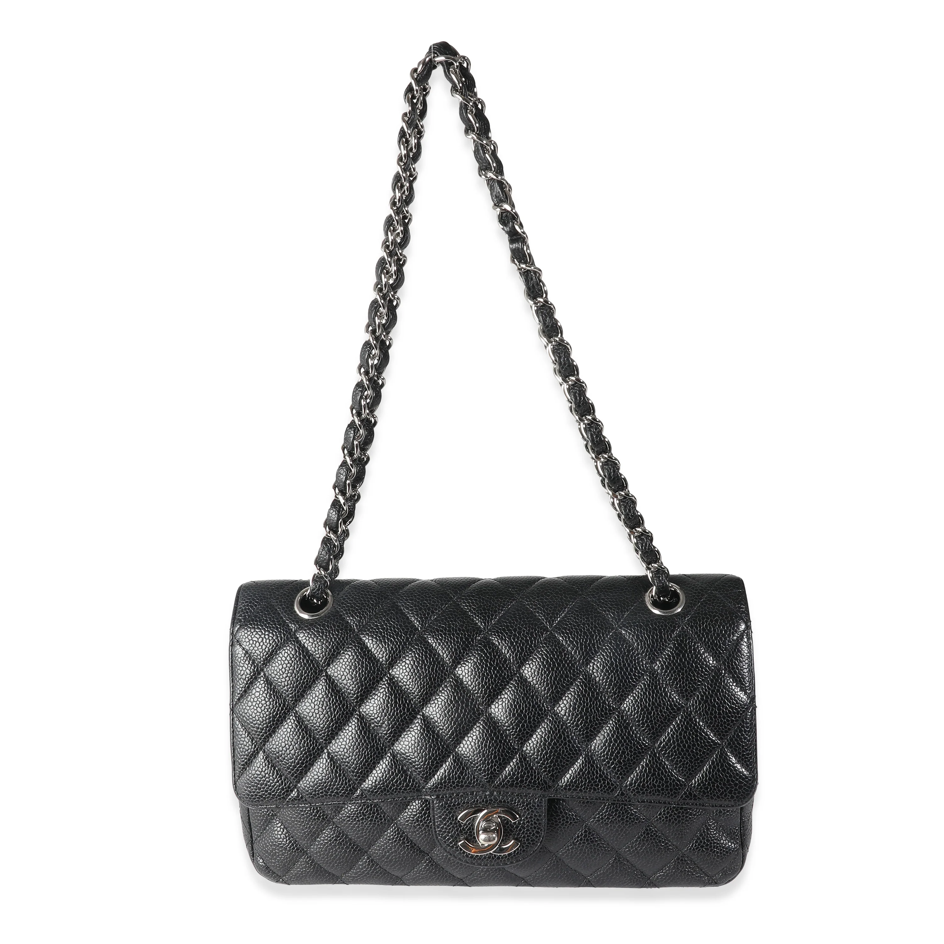Black Quilted Caviar Medium Classic Double Flap Handbag - Image 7