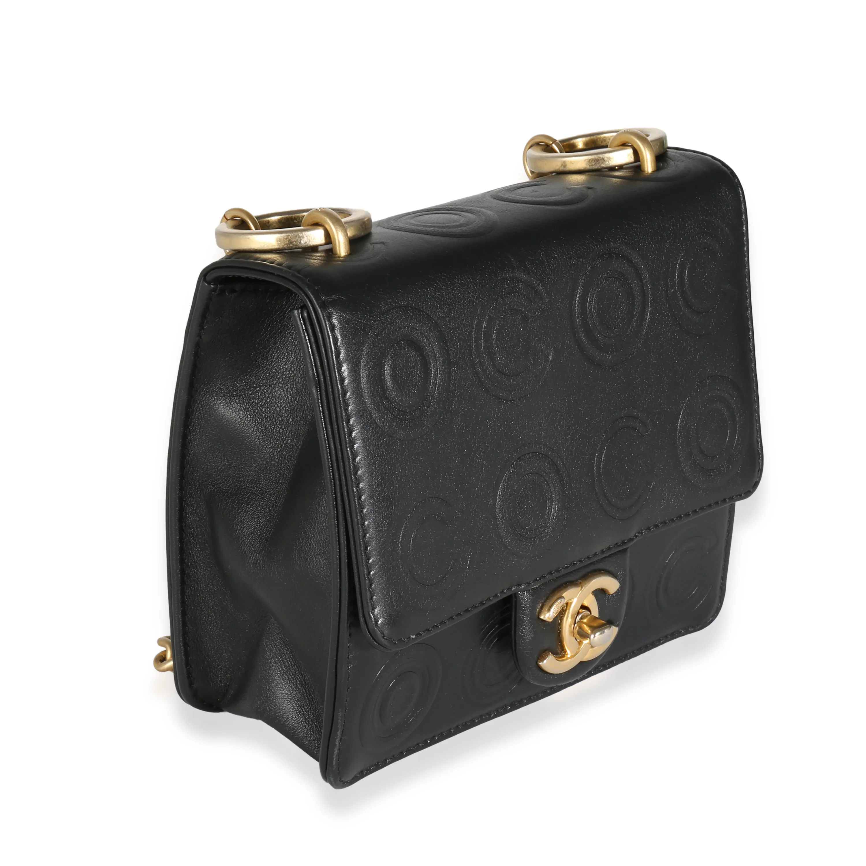 Black Embossed Lambskin Coco Square Flap Bag - Image 3