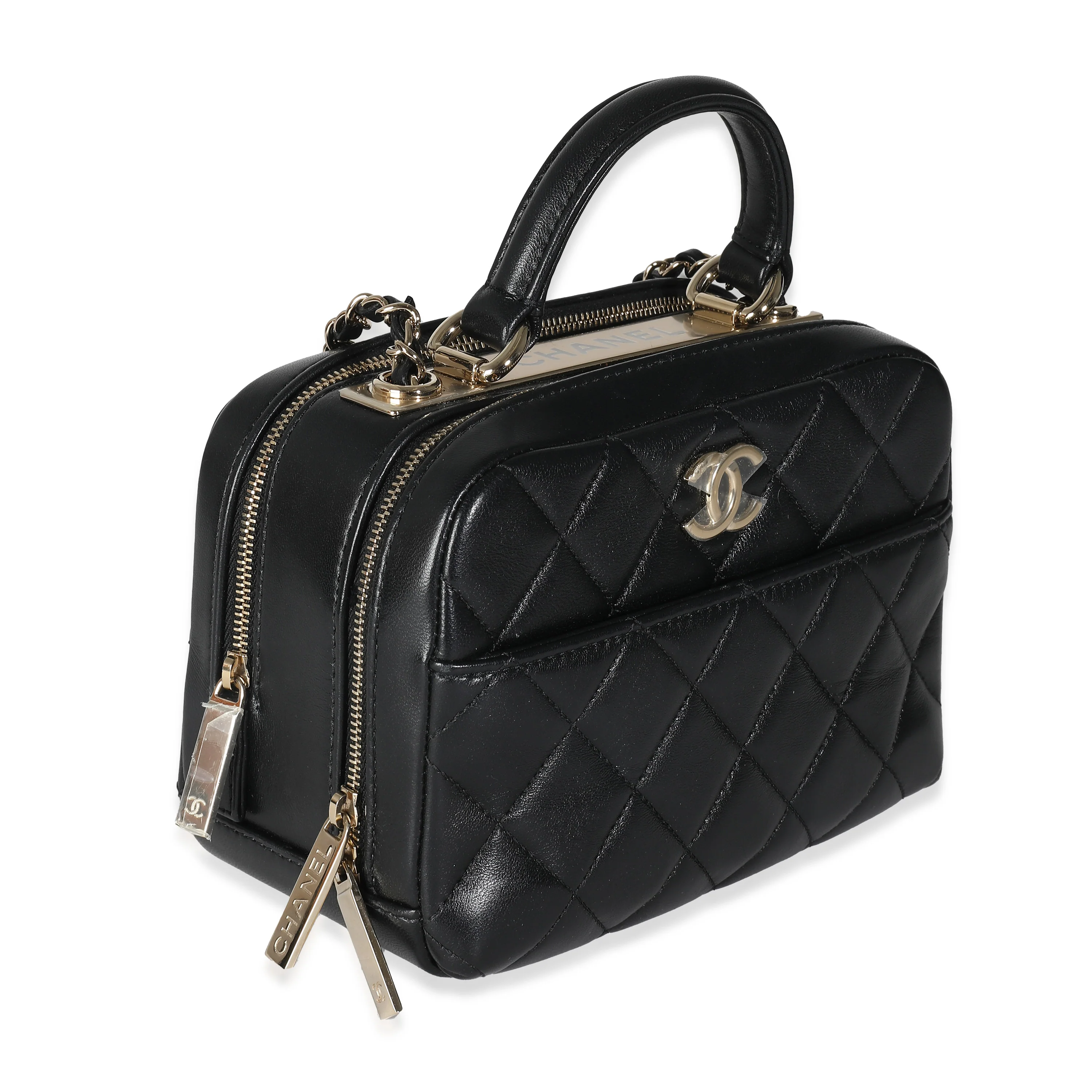 20P Black Quilted Lambskin Mini Trendy CC Bowling Bag - Image 3