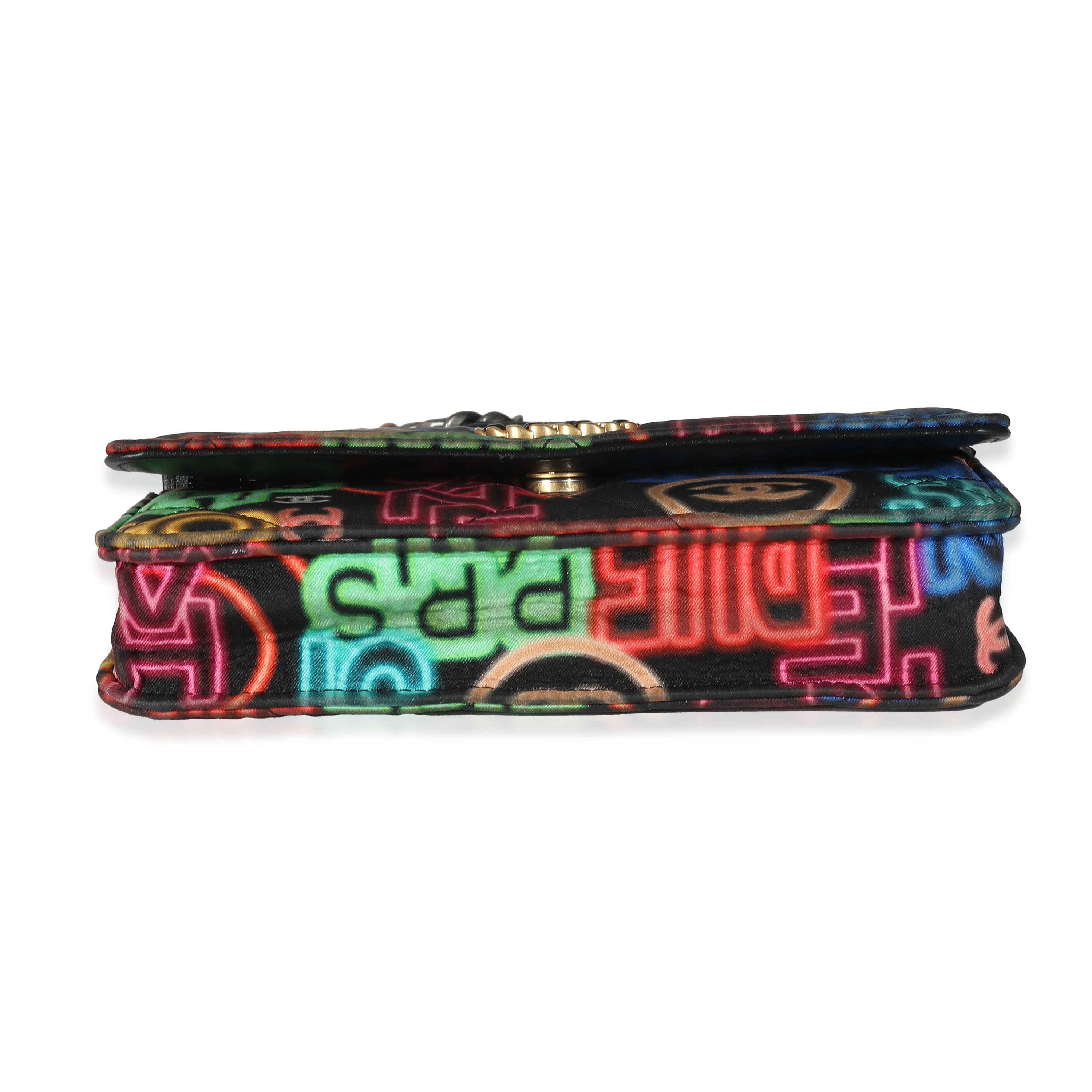 Black Multicolor Fabric Printed Chanel 19 Wallet On Chain - Image 4